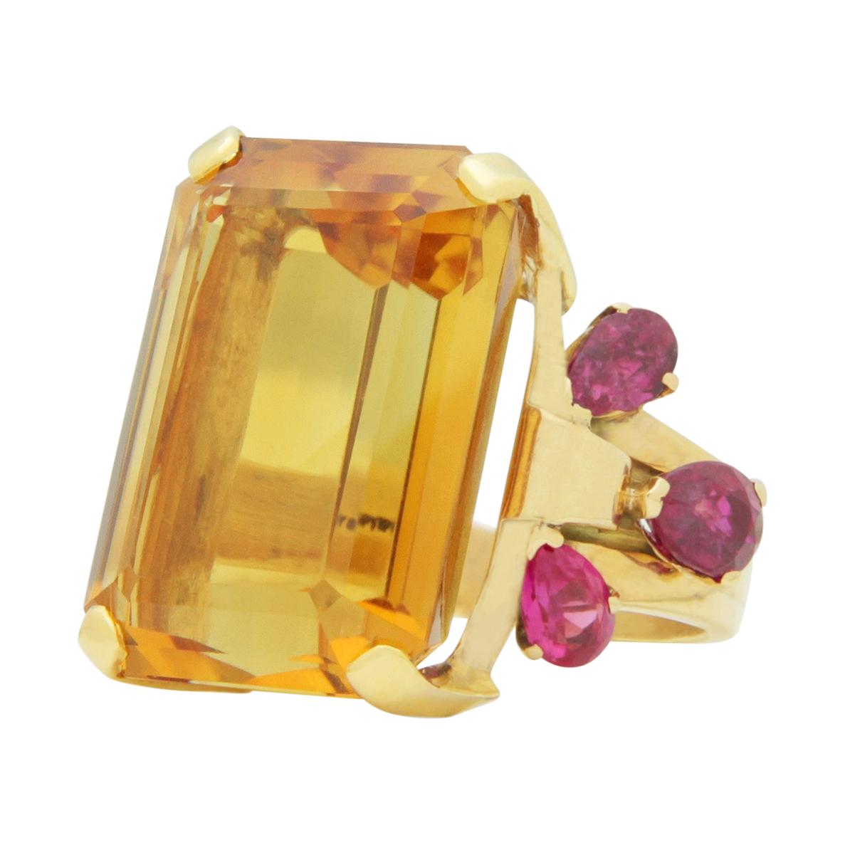 1950s, Retro Tiffany & Co, Citrine and Ruby Cocktail Ring