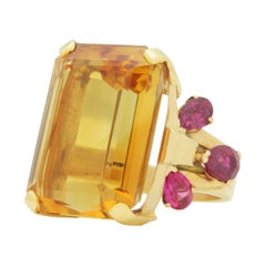 1950s, Retro Tiffany and Co, Citrine and Ruby Cocktail Ring at 1stDibs