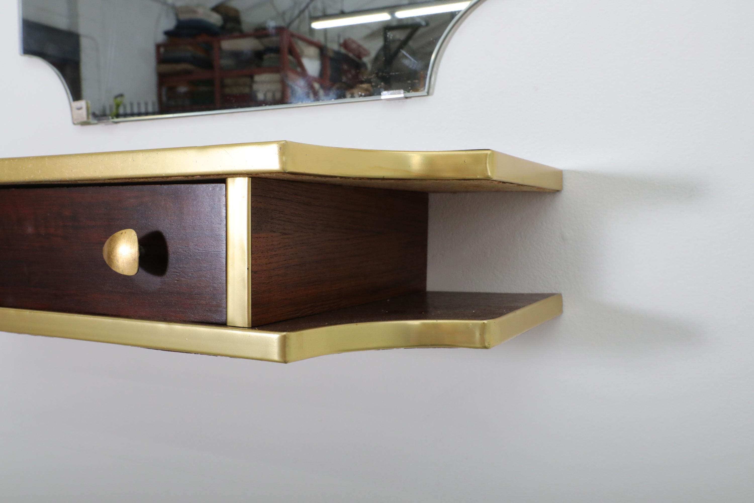 1950er Retro-Wand-Salon-Eitelkeit mit Spiegel und Holzregal mit Schublade im Angebot 12