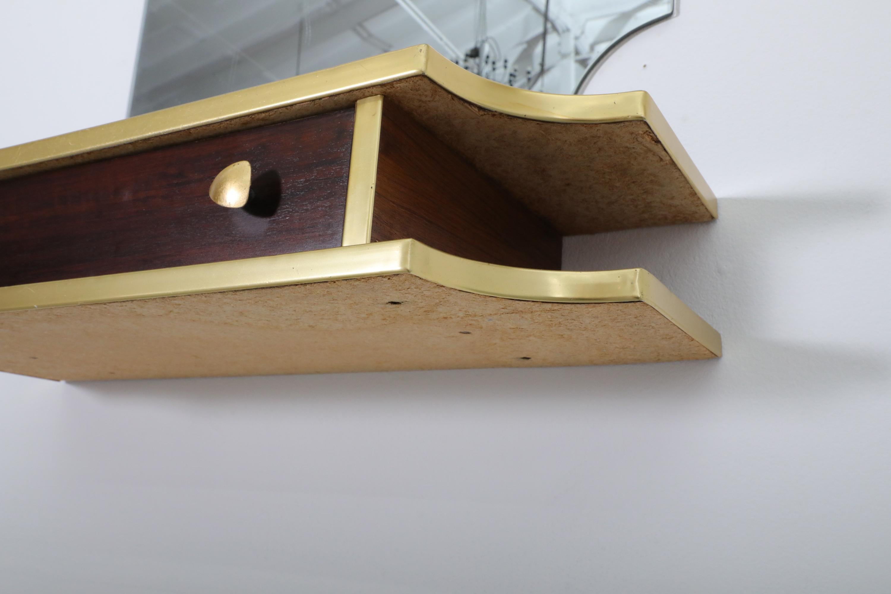 1950er Retro-Wand-Salon-Eitelkeit mit Spiegel und Holzregal mit Schublade im Angebot 13