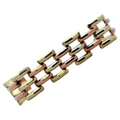 1950's Retro Gelb & Rose 14 Karat Gold Wide Link Three Row Armband