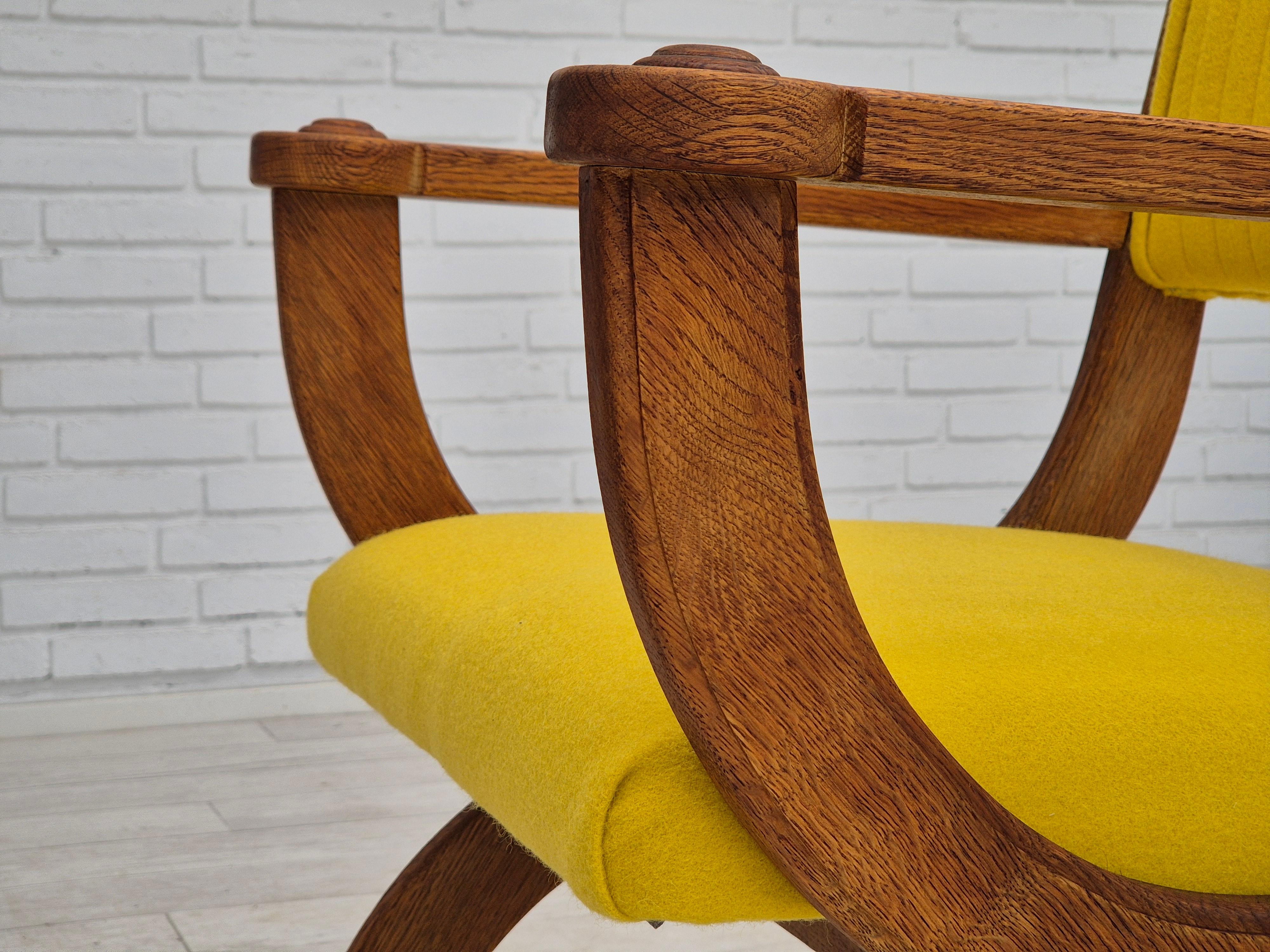 1950s, reupholstered Danish armchair, Gabriel furniture wool, oak wood. For Sale 5