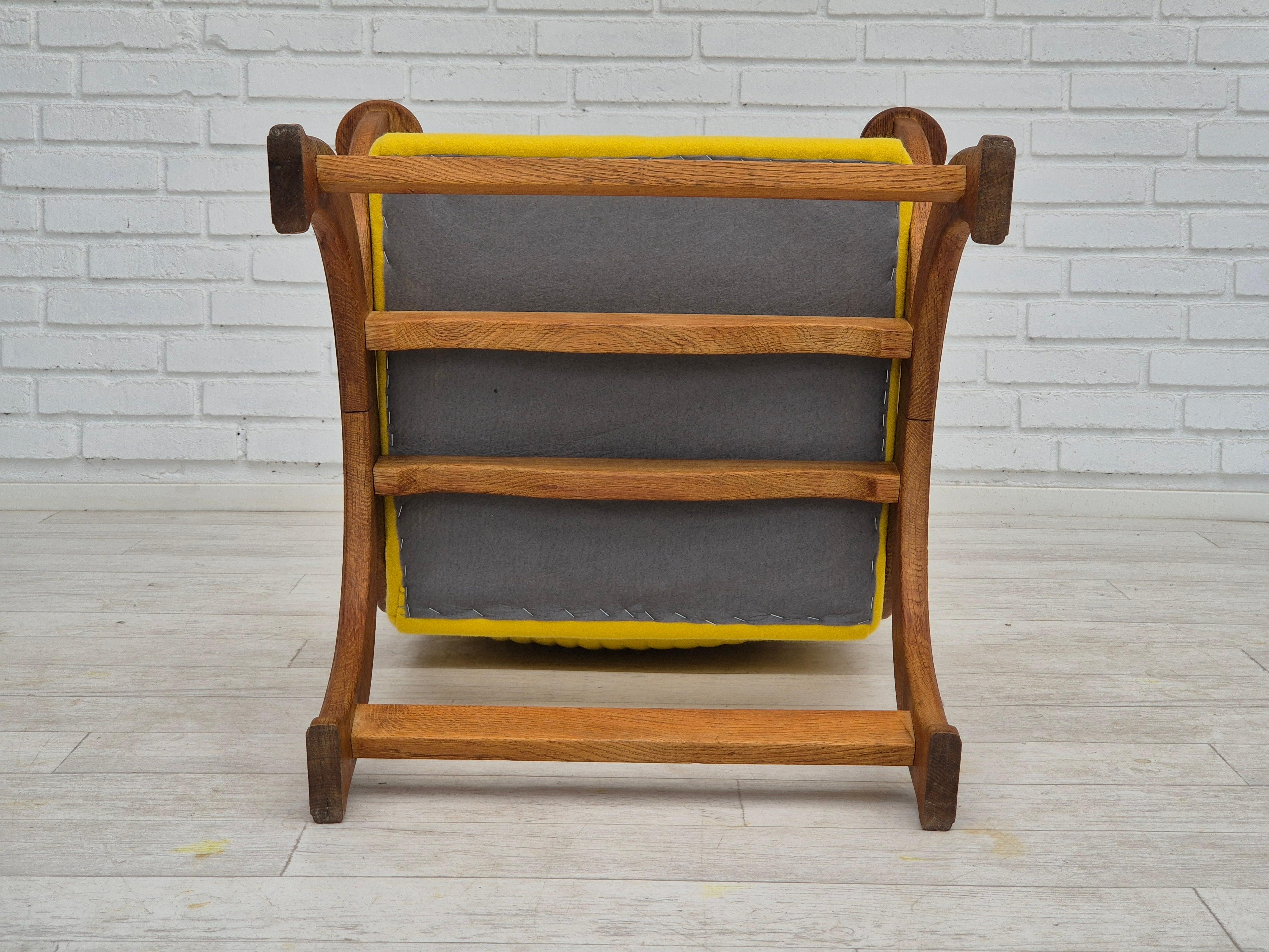 1950s, reupholstered Danish armchair, Gabriel furniture wool, oak wood. For Sale 7