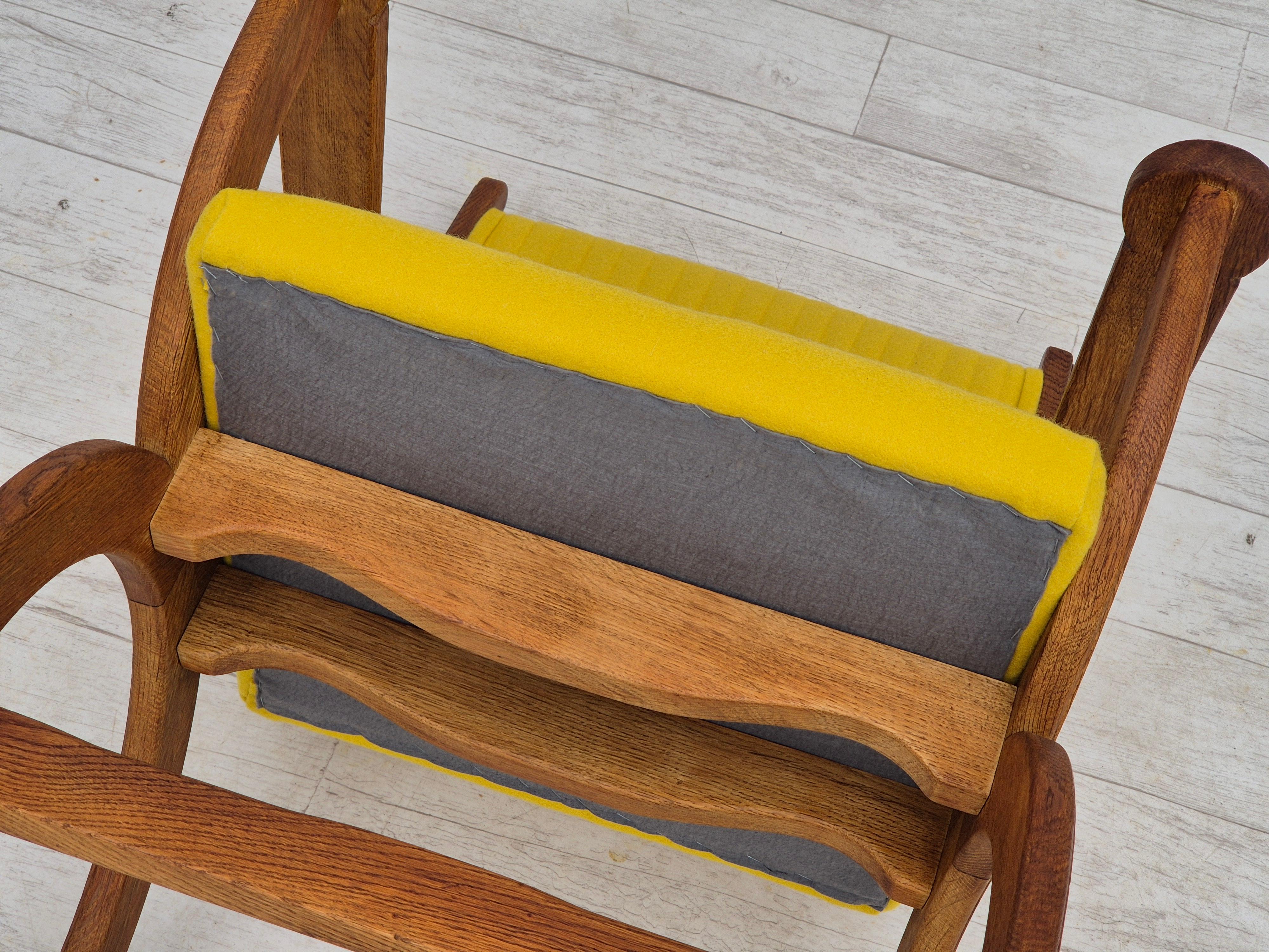 1950s, reupholstered Danish armchair, Gabriel furniture wool, oak wood. For Sale 8