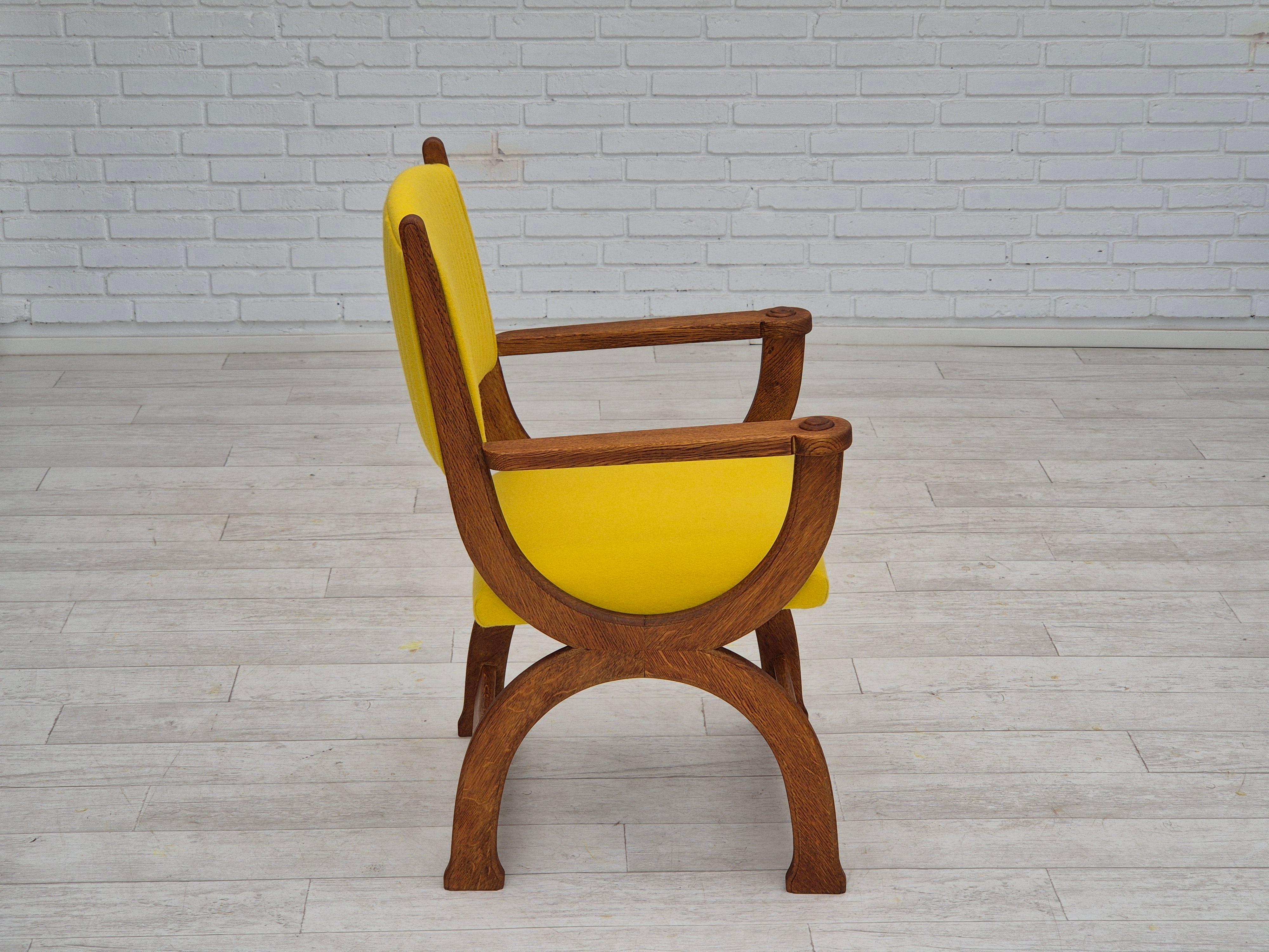 1950s, reupholstered Danish armchair, Gabriel furniture wool, oak wood. For Sale 10