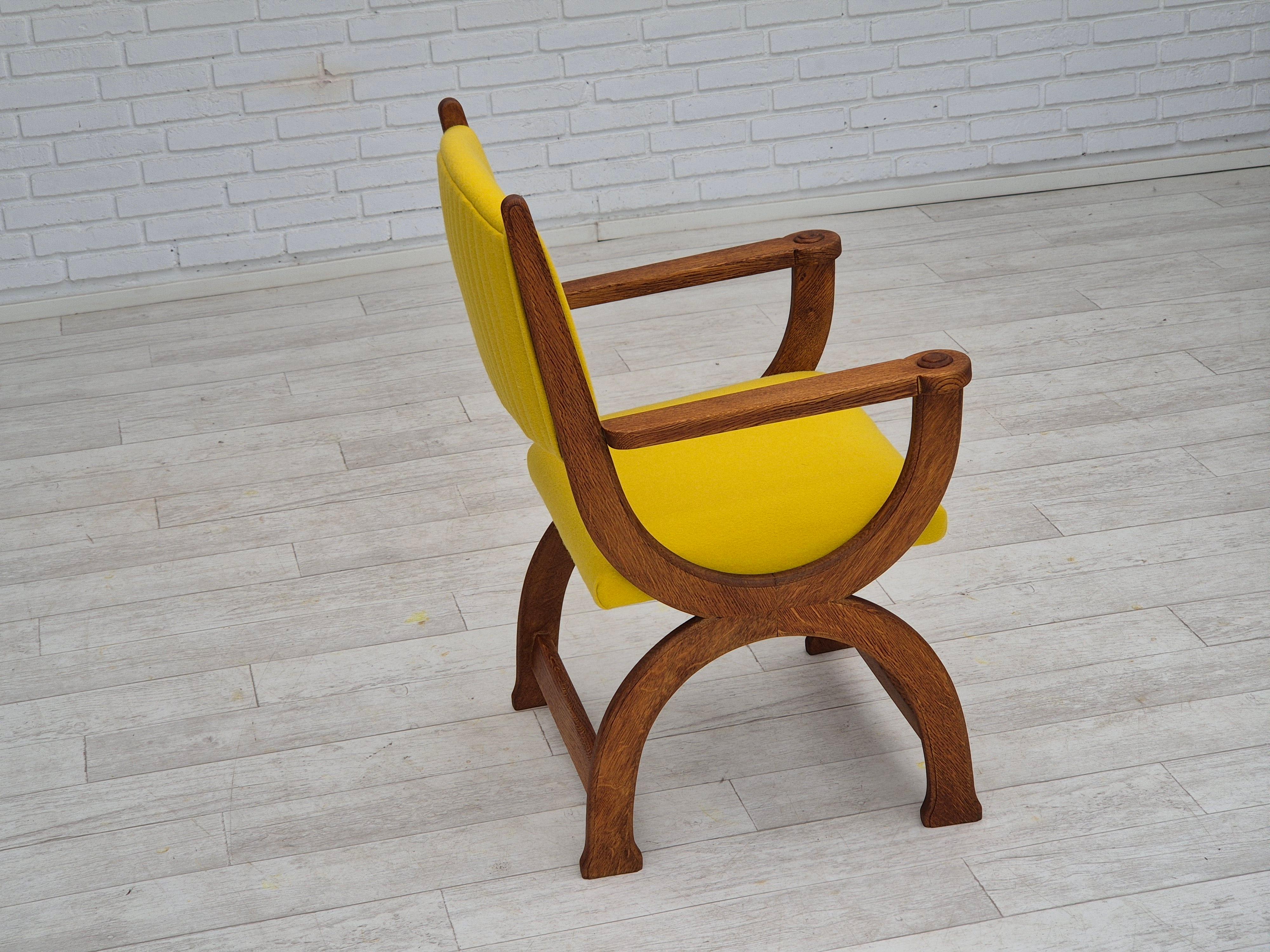 1950s, reupholstered Danish armchair, Gabriel furniture wool, oak wood. For Sale 11