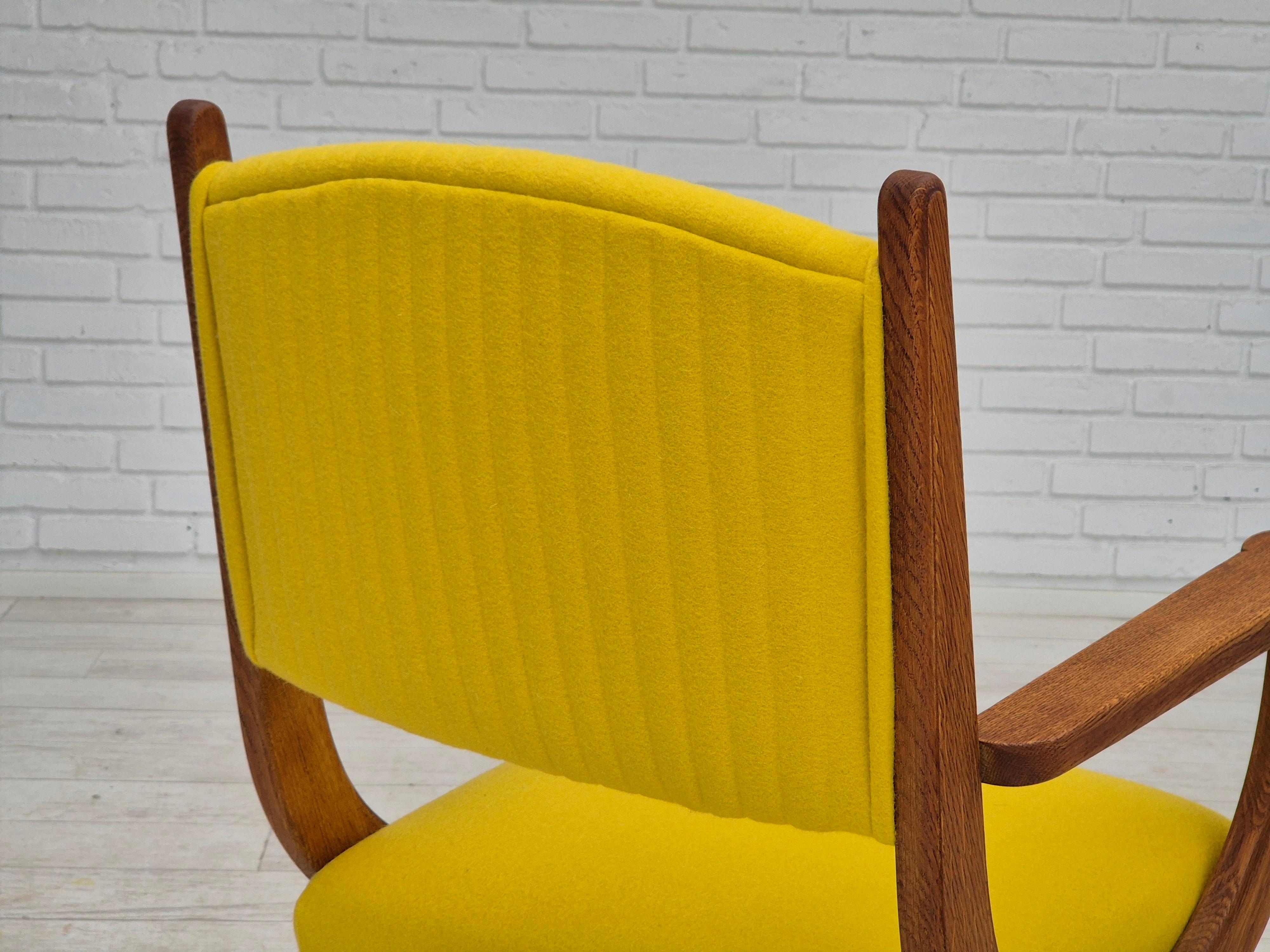 1950s, reupholstered Danish armchair, Gabriel furniture wool, oak wood. For Sale 12