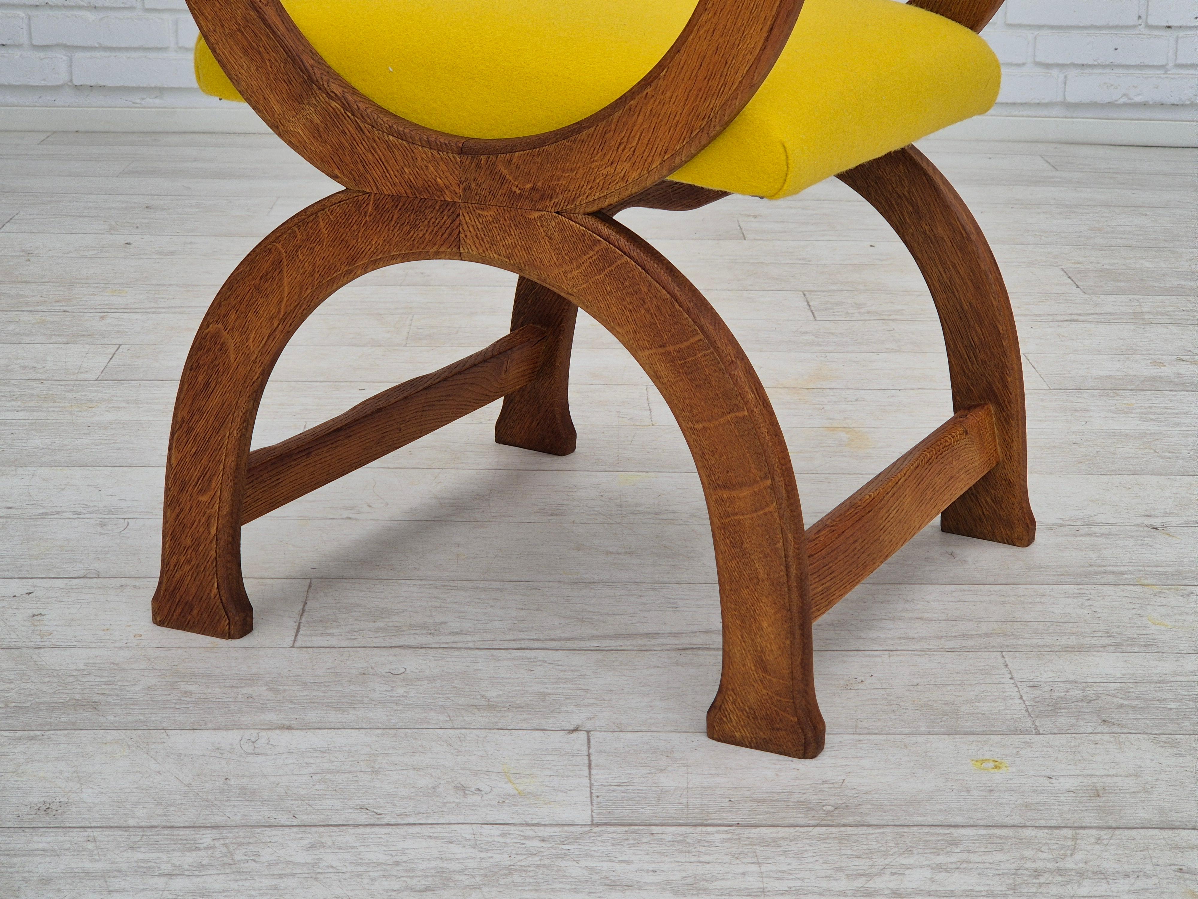 1950s, reupholstered Danish armchair, Gabriel furniture wool, oak wood. For Sale 13
