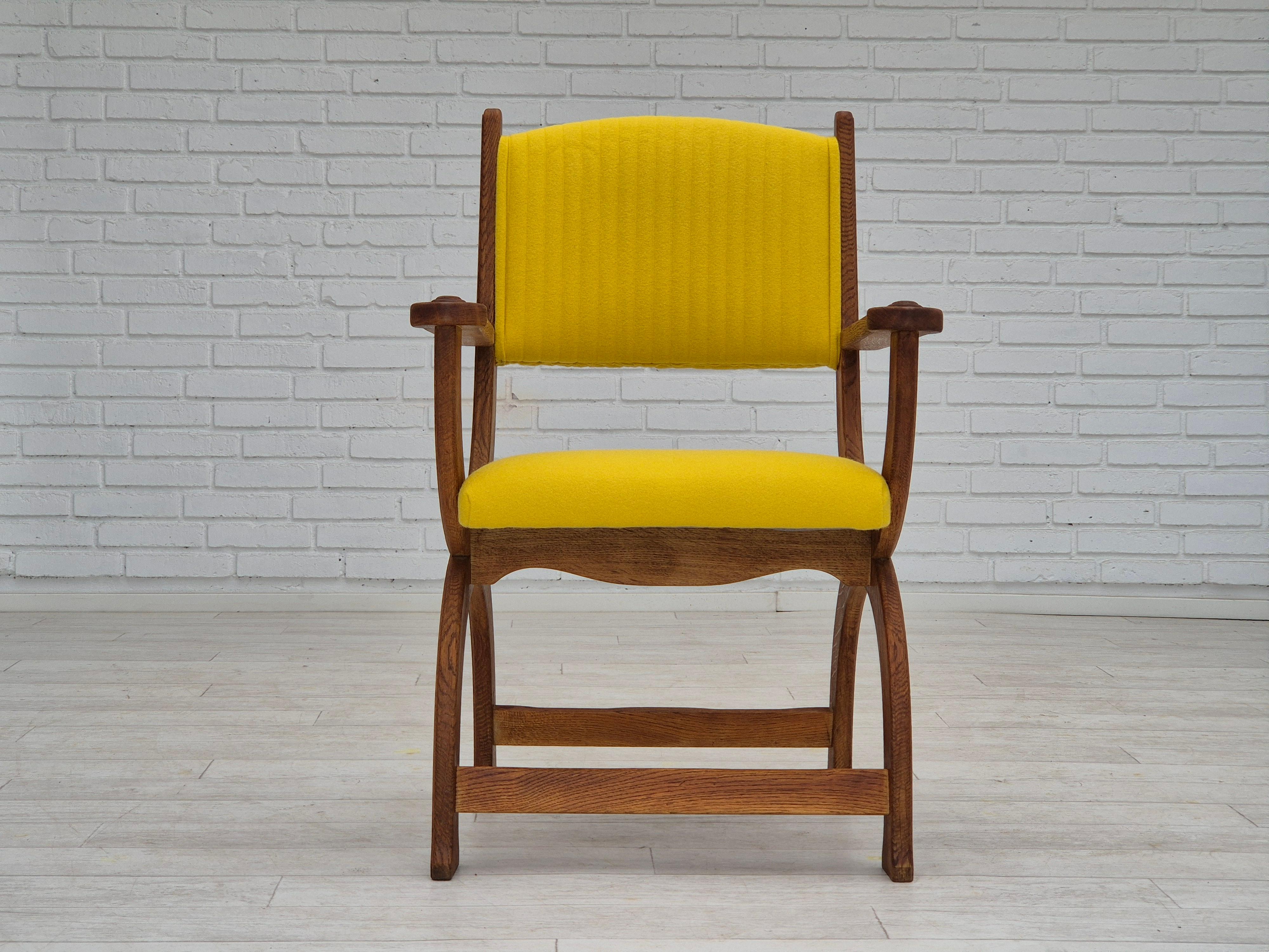Scandinavian Modern 1950s, reupholstered Danish armchair, Gabriel furniture wool, oak wood. For Sale