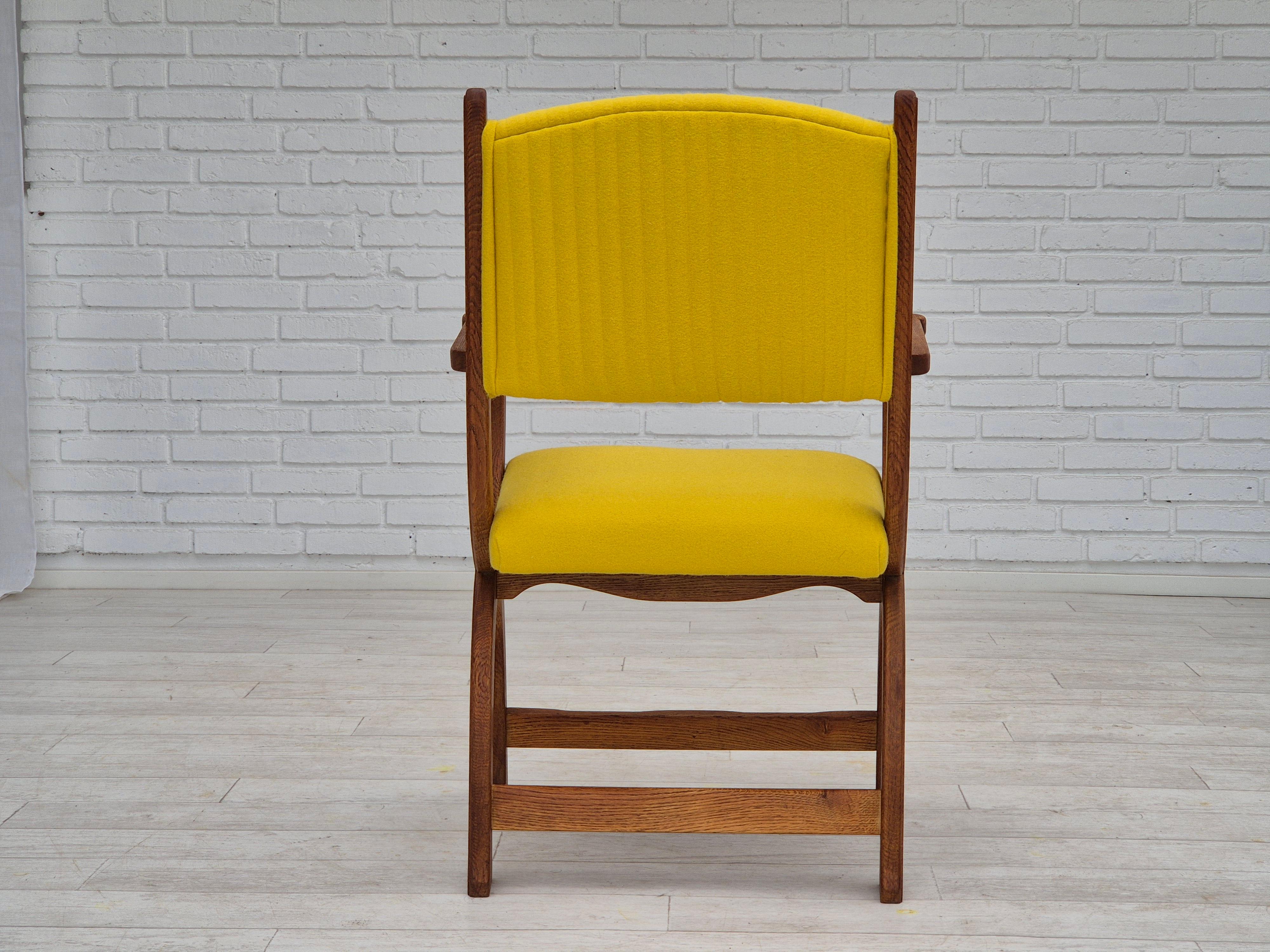 Mid-20th Century 1950s, reupholstered Danish armchair, Gabriel furniture wool, oak wood. For Sale