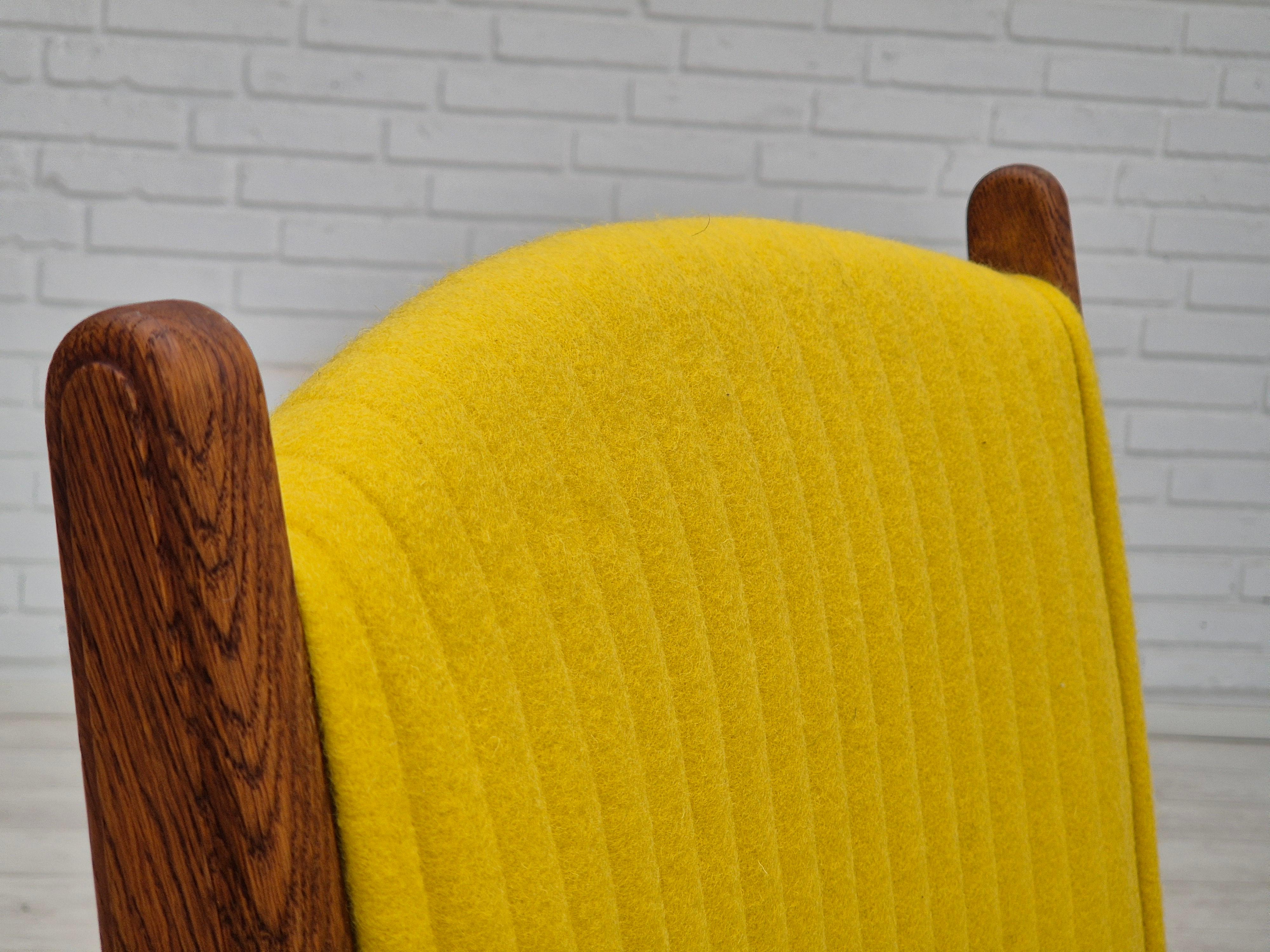 1950s, reupholstered Danish armchair, Gabriel furniture wool, oak wood. For Sale 1