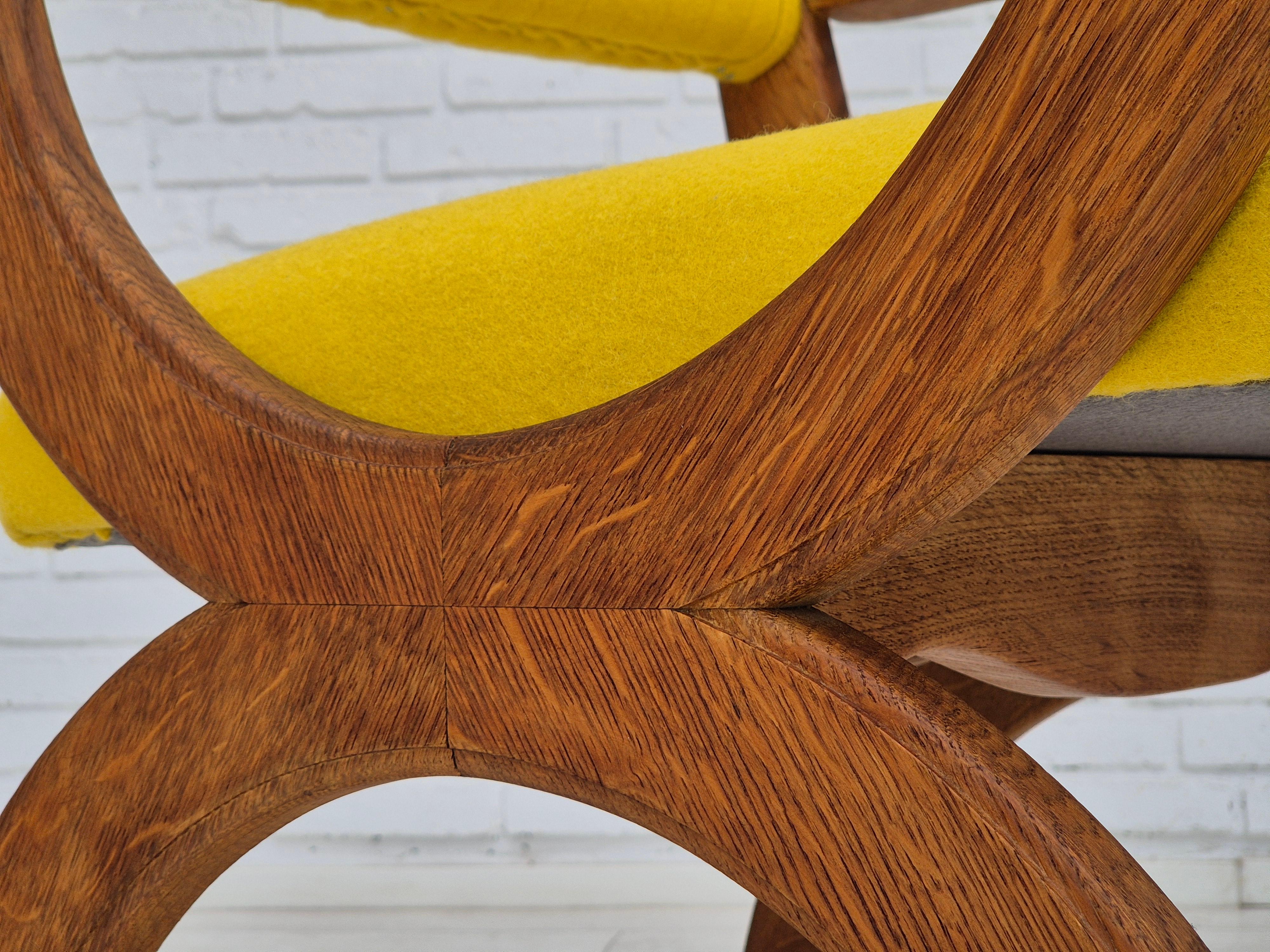 1950s, reupholstered Danish armchair, Gabriel furniture wool, oak wood. For Sale 2