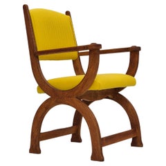 Used 1950s, reupholstered Danish armchair, Gabriel furniture wool, oak wood.