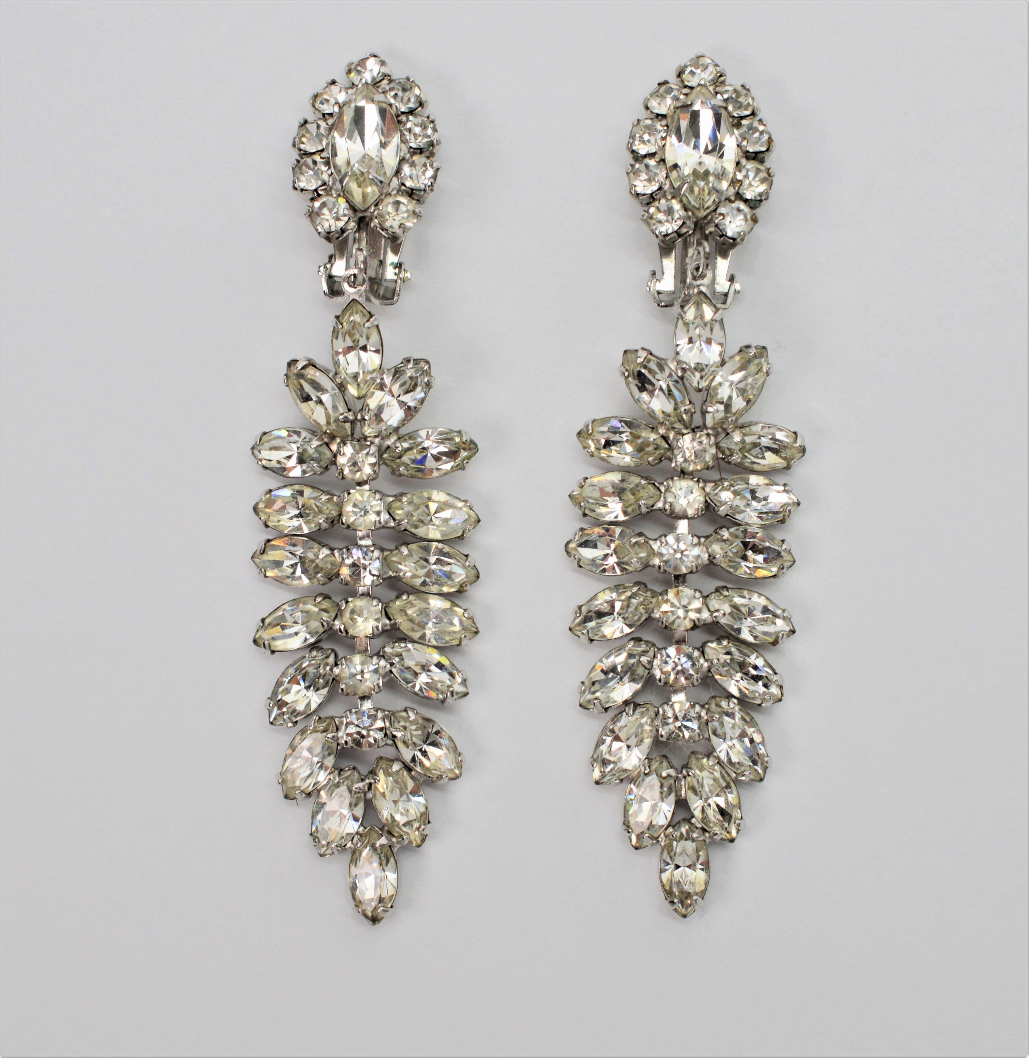 1950s Rhinestone Drop Earrings In Excellent Condition In Mount Kisco, NY