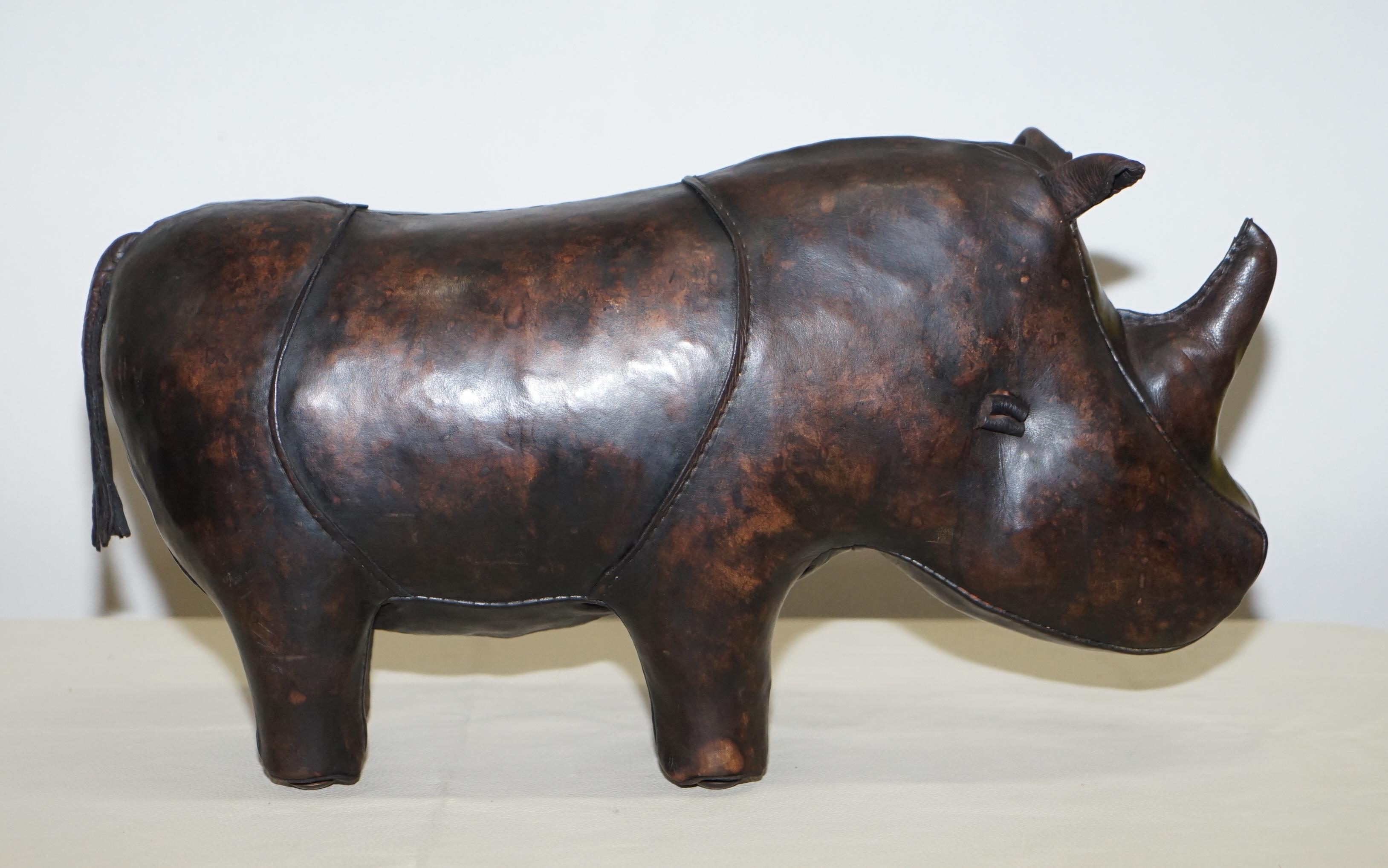 We are delighted to this absolutely sublime original 1950s Liberty’s London Omersa brown leather land dyed Rhino footstool

I have three originals in stock, a Rhino in lovely order circa 1950s, a pig circa 1930s and an Elephant circa 1950s, I then