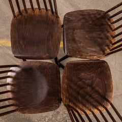 1950’s Rich Oak Café Spindle Back Dining Chairs - Set Of Four