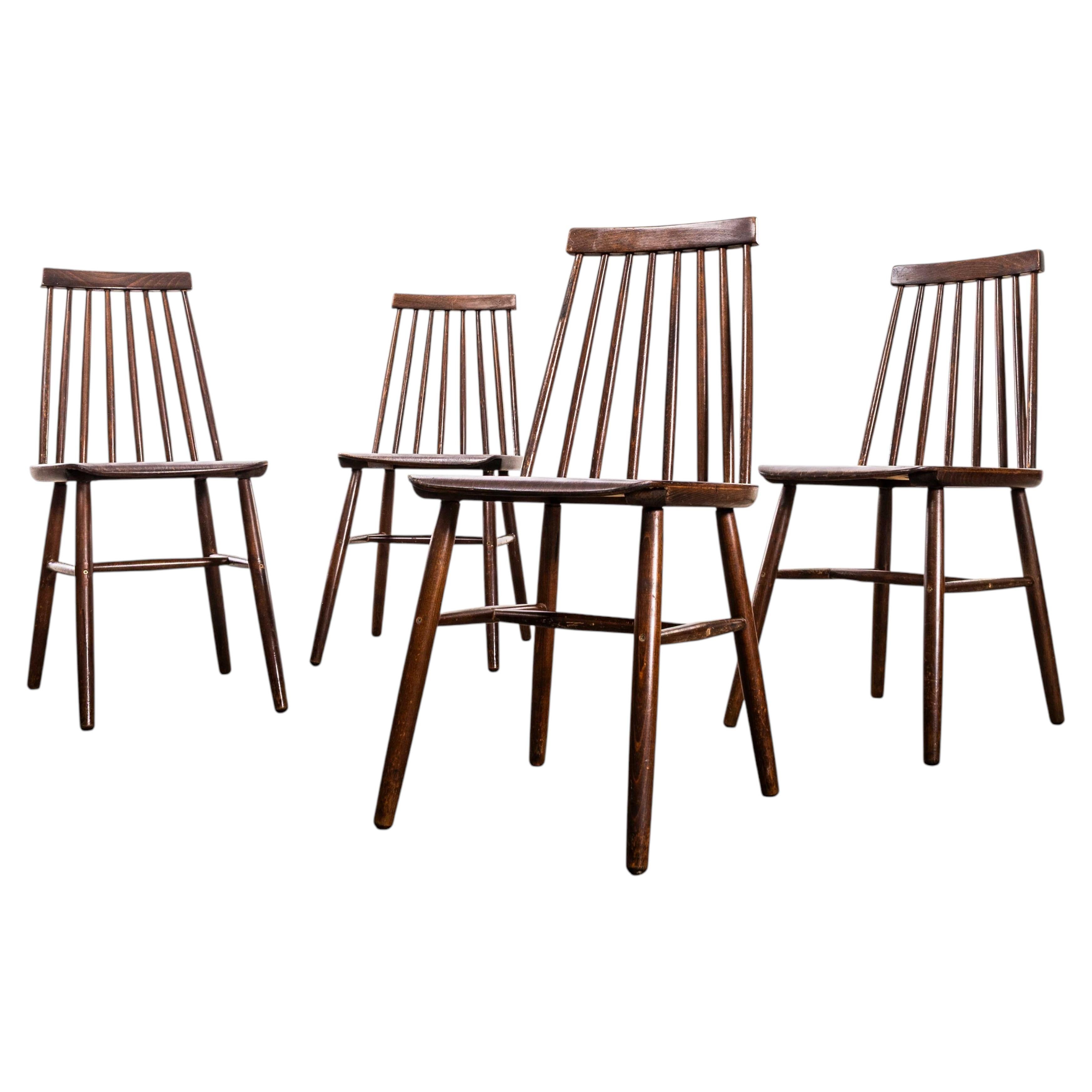 1950’s Rich Oak Café Spindle Back Dining Chairs - Set Of Four For Sale