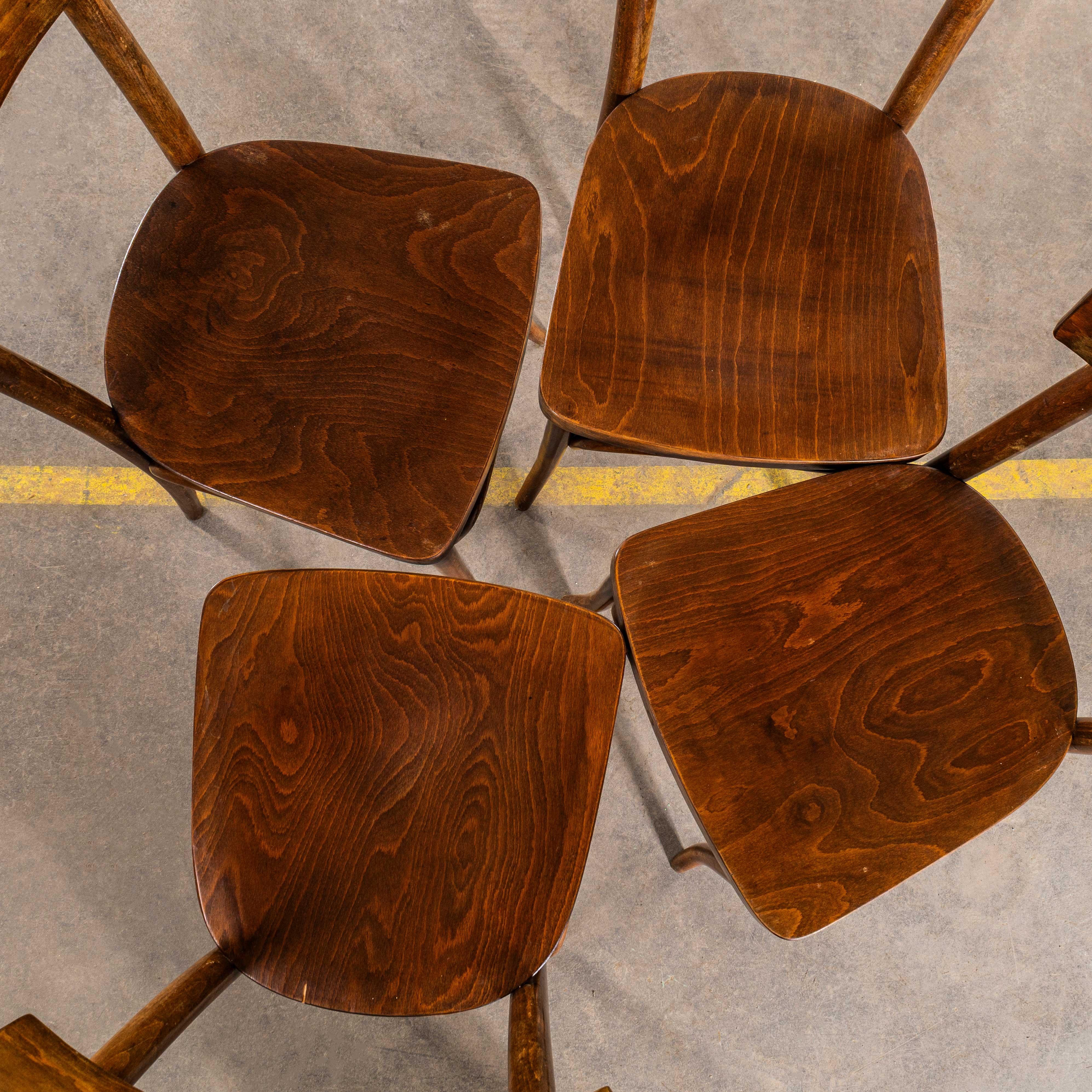 1950's Rich Oak Flat Seat Single Bar Esszimmerstühle - Set von vier (Eichenholz) im Angebot