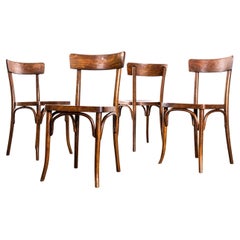 1950's Rich Oak Flat Seat Single Bar Dining Chairs - Set Of Four