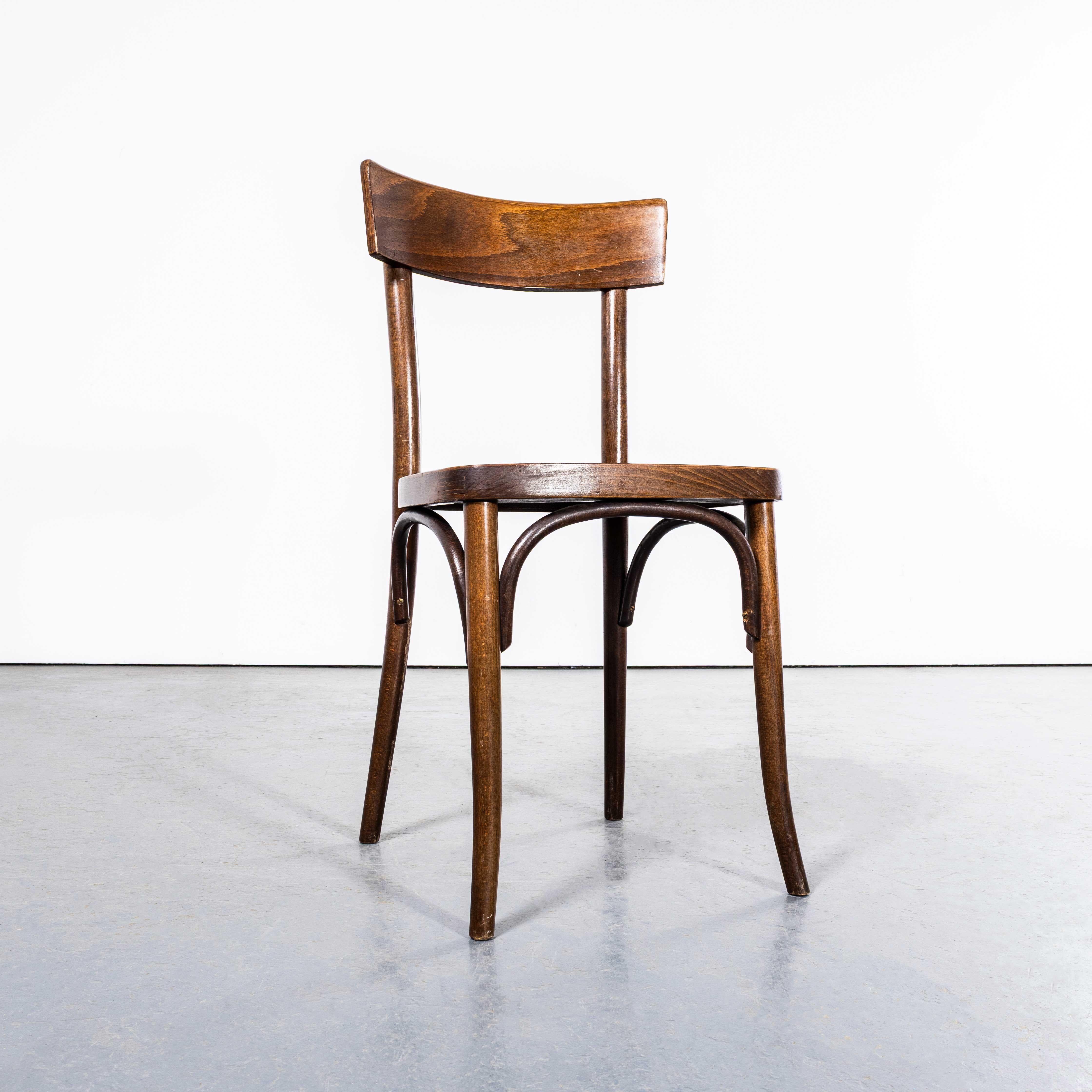 1950's Rich Walnut Single Bar Bentwood Dining Chairs - Set Of Eight For Sale 1