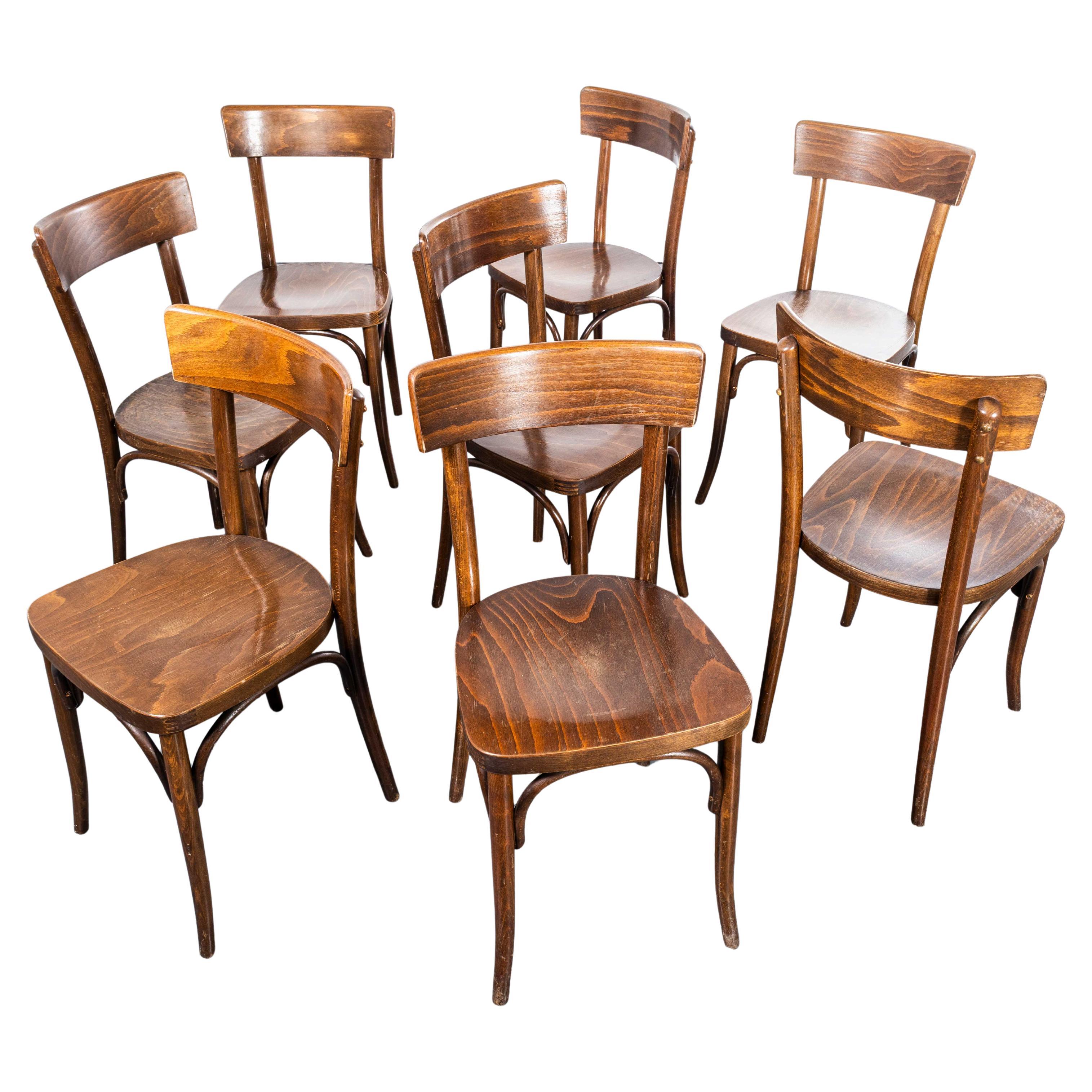 1950's Rich Walnut Single Bar Bentwood Dining Chairs - Set Of Eight For Sale