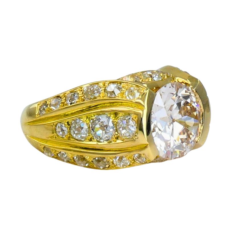 1950s Ring 18k Gold Cocktail Ring Old European Cut Diamond For Sale 1