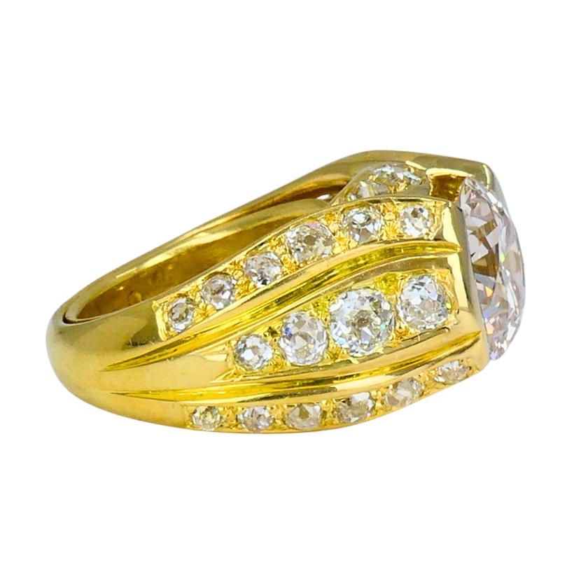 1950s Ring 18k Gold Cocktail Ring Old European Cut Diamond For Sale 2