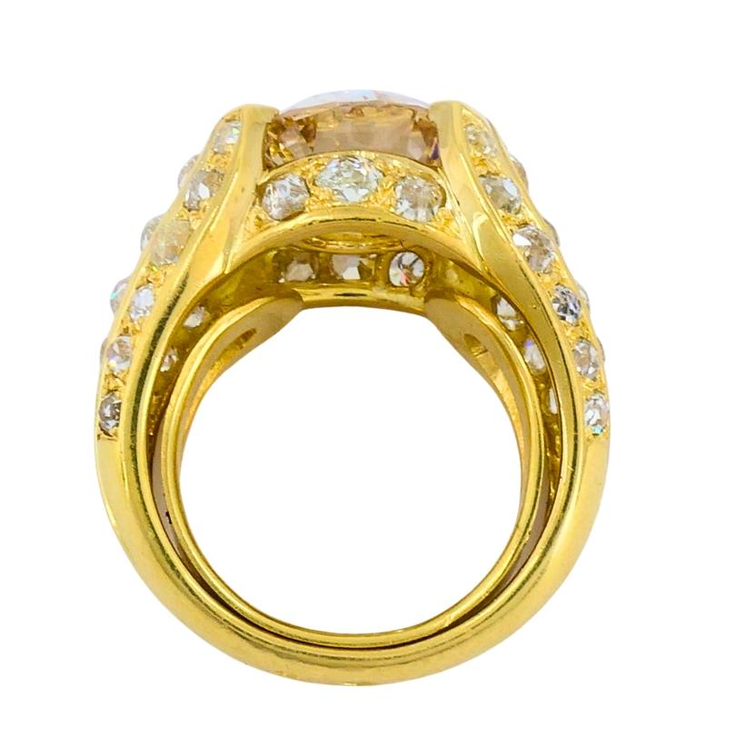 1950s Ring 18k Gold Cocktail Ring Old European Cut Diamond For Sale 3