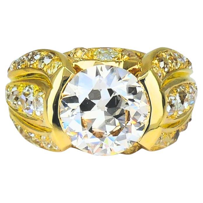 1950s Ring 18k Gold Cocktail Ring Old European Cut Diamond For Sale