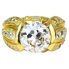 1950s Ring 18k Gold Cocktail Ring Old European Cut Diamond