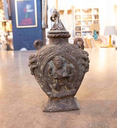 1950s Ritual Bronze Vessel with Figurative Relief and Hanging Lid