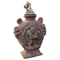 1950s Ritual Bronze Vessel with Figurative Relief and Hanging Lid