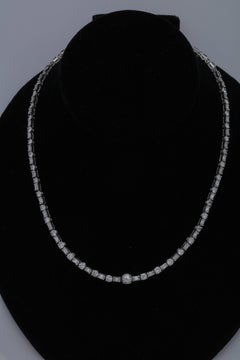 1950s Riviere Style Alternating Horizontal Baguette and Round Diamonds Necklace