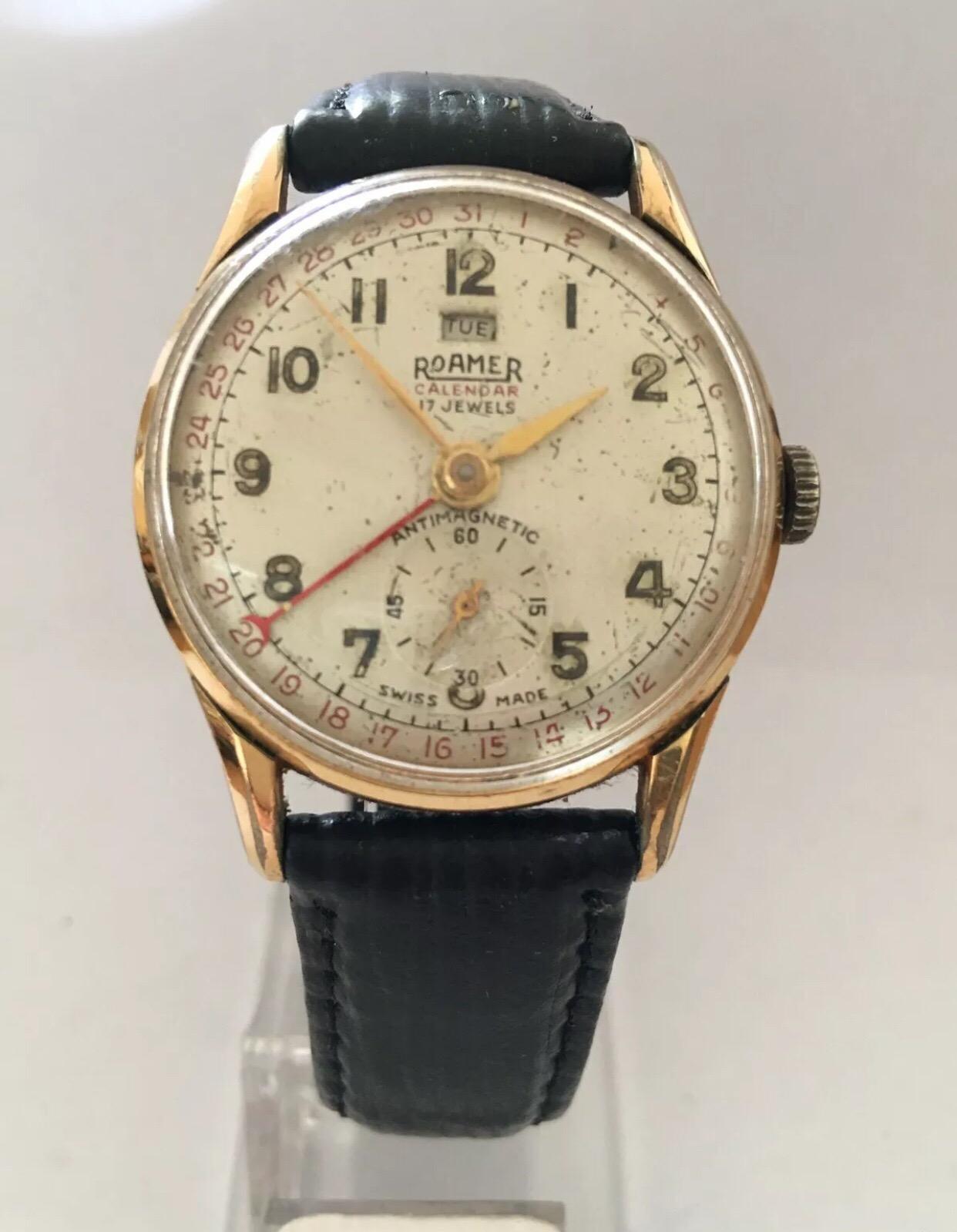 1950s Roamer Calendar Manual Winding Wristwatch For Sale 5