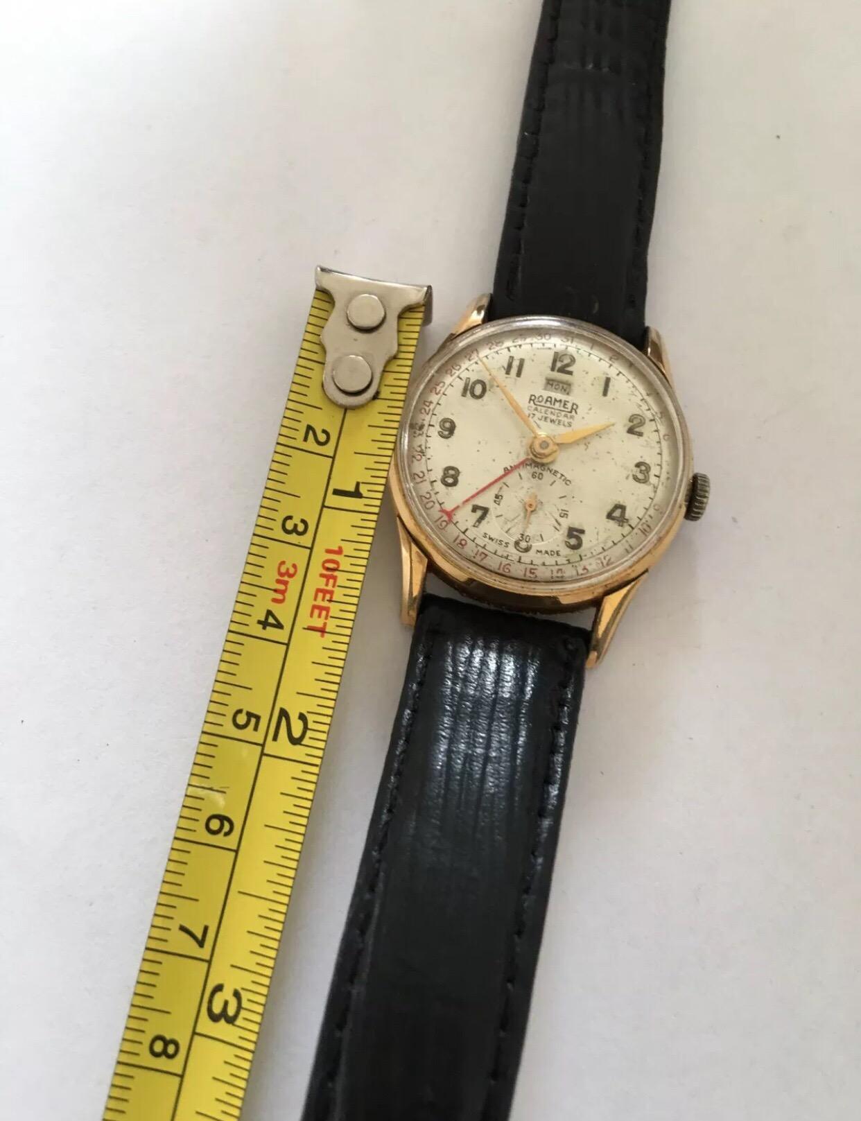 1950s Roamer Calendar Manual Winding Wristwatch In Fair Condition For Sale In Carlisle, GB