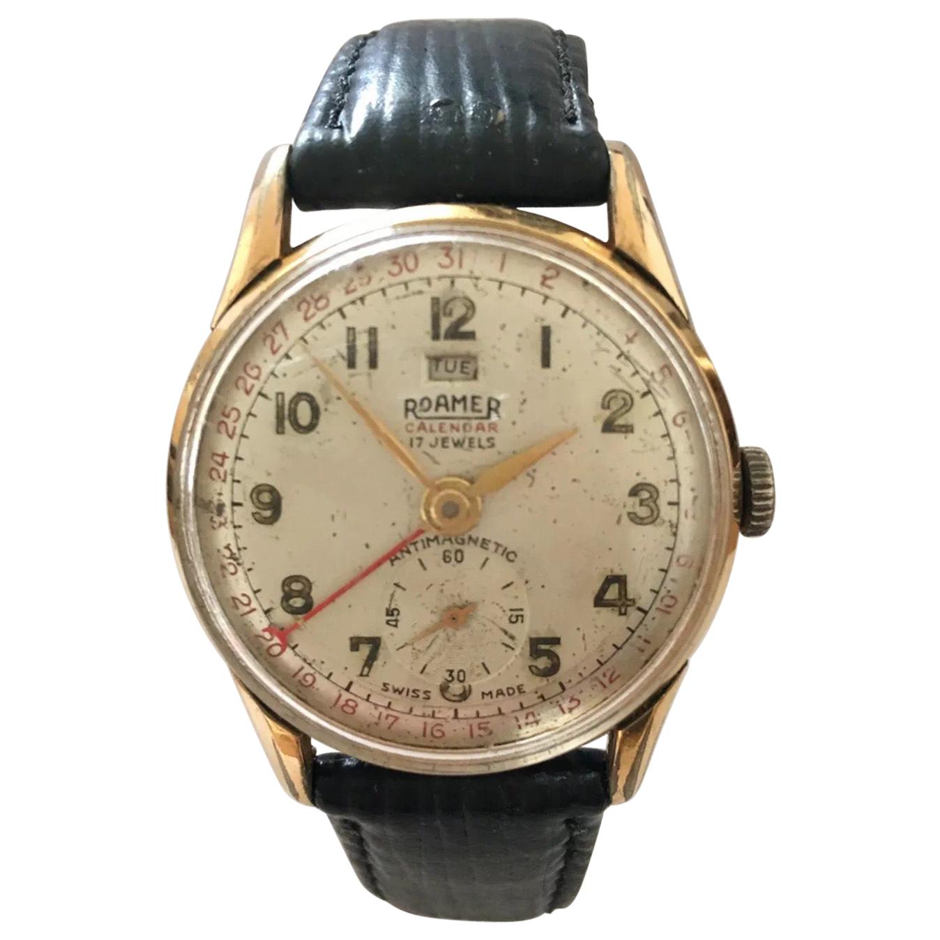 1950s Roamer Calendar Manual Winding Wristwatch For Sale