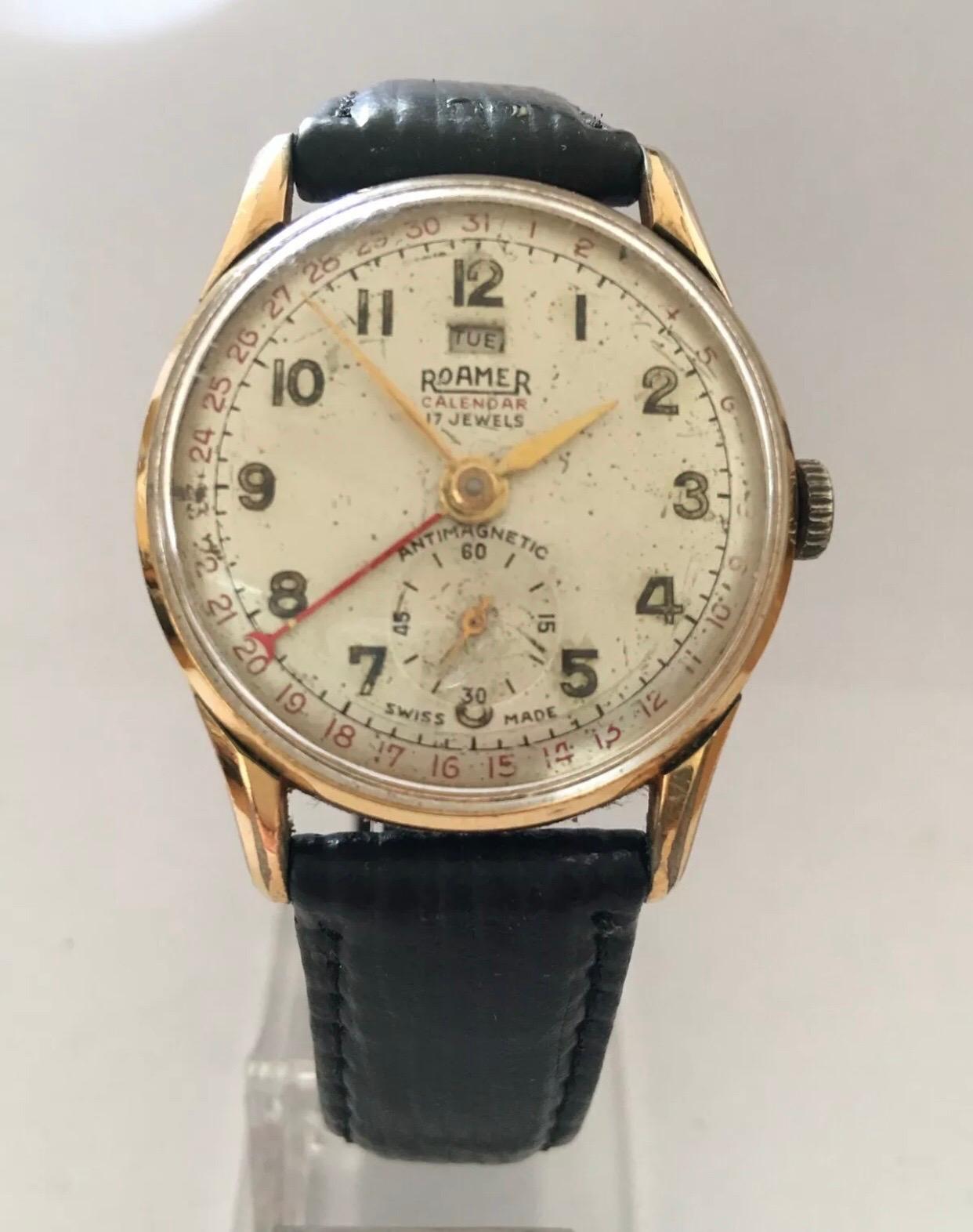 1950’s Roamer Calendar Mechanical Watch For Sale 4