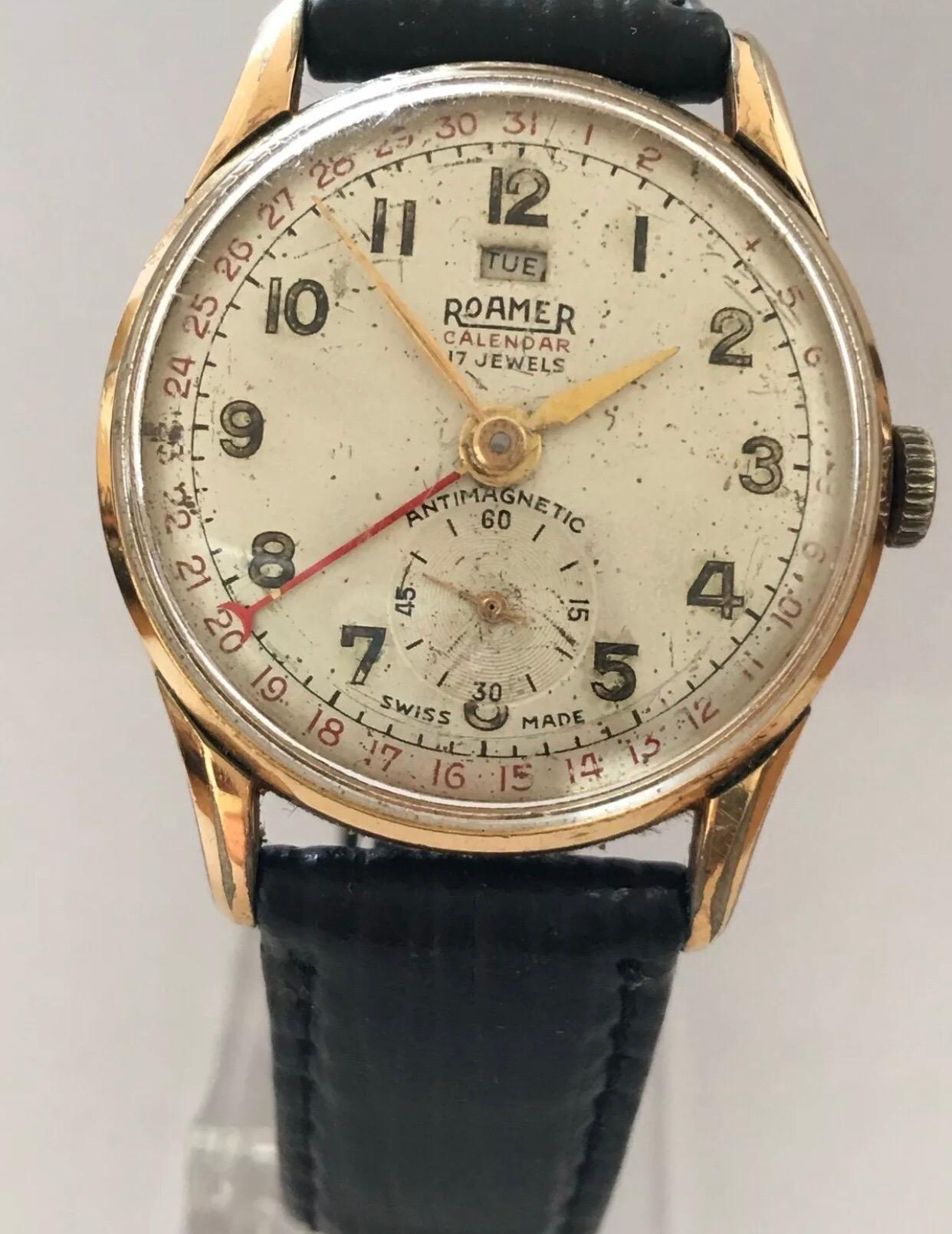 This beautiful vintage 34mm diameter (excluding crown) watch is in good working condition and it is running well. Visible signs of ageing and wear with light surface marks on the glass and on the watch case as shown. The Dial has aged. The Gold