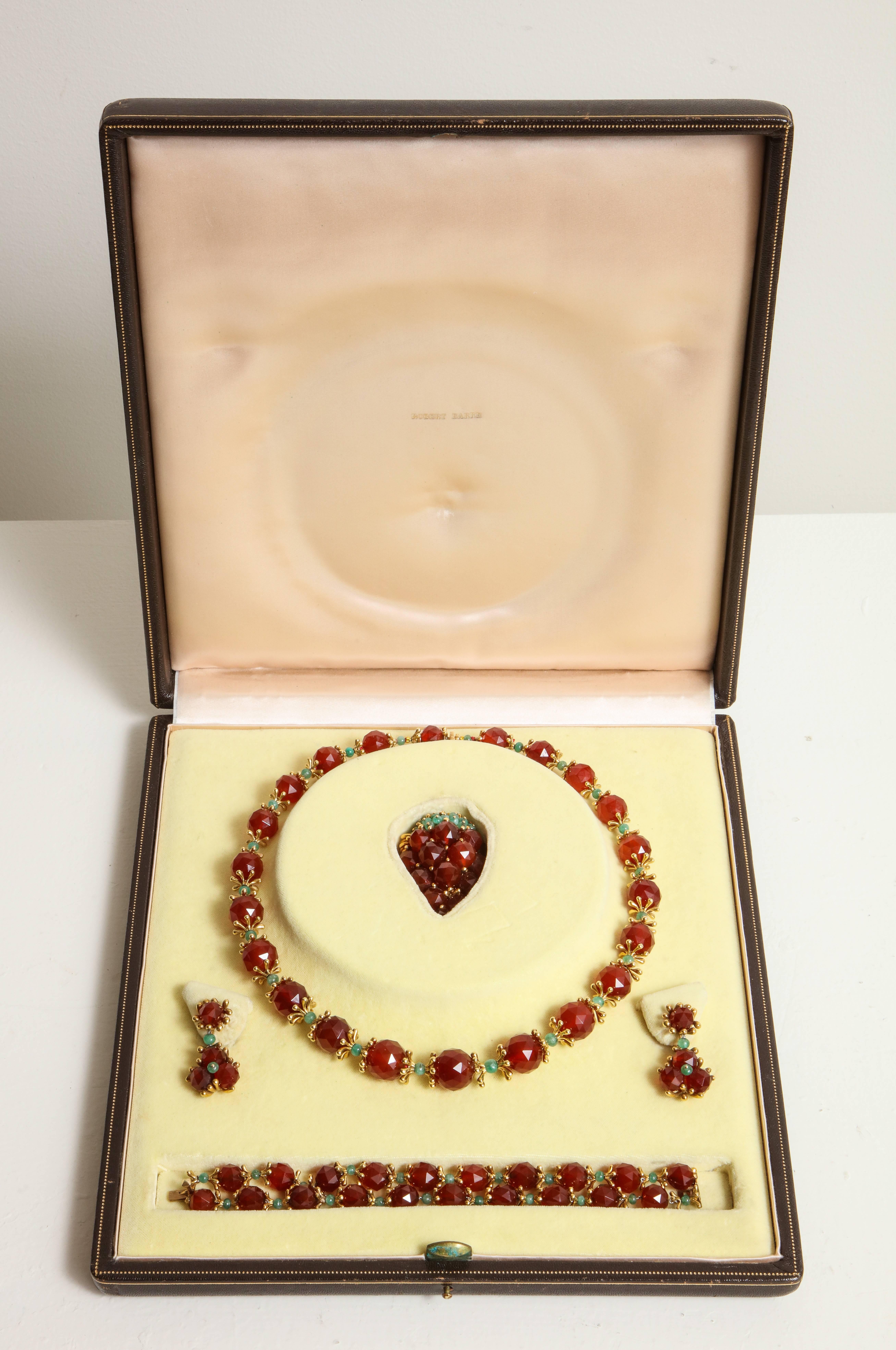 Suite de bijoux en cornaline et émeraude de Robert The Barre des années 1950 en vente 4