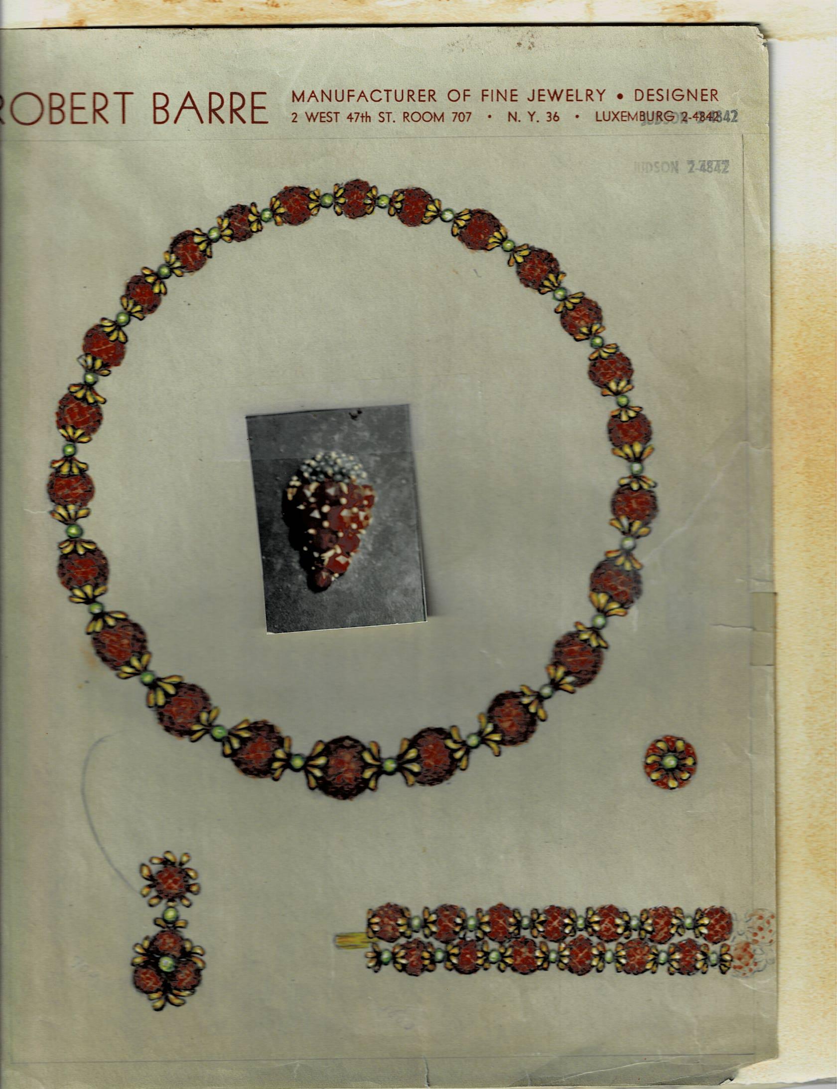 Taille mixte Suite de bijoux en cornaline et émeraude de Robert The Barre des années 1950 en vente