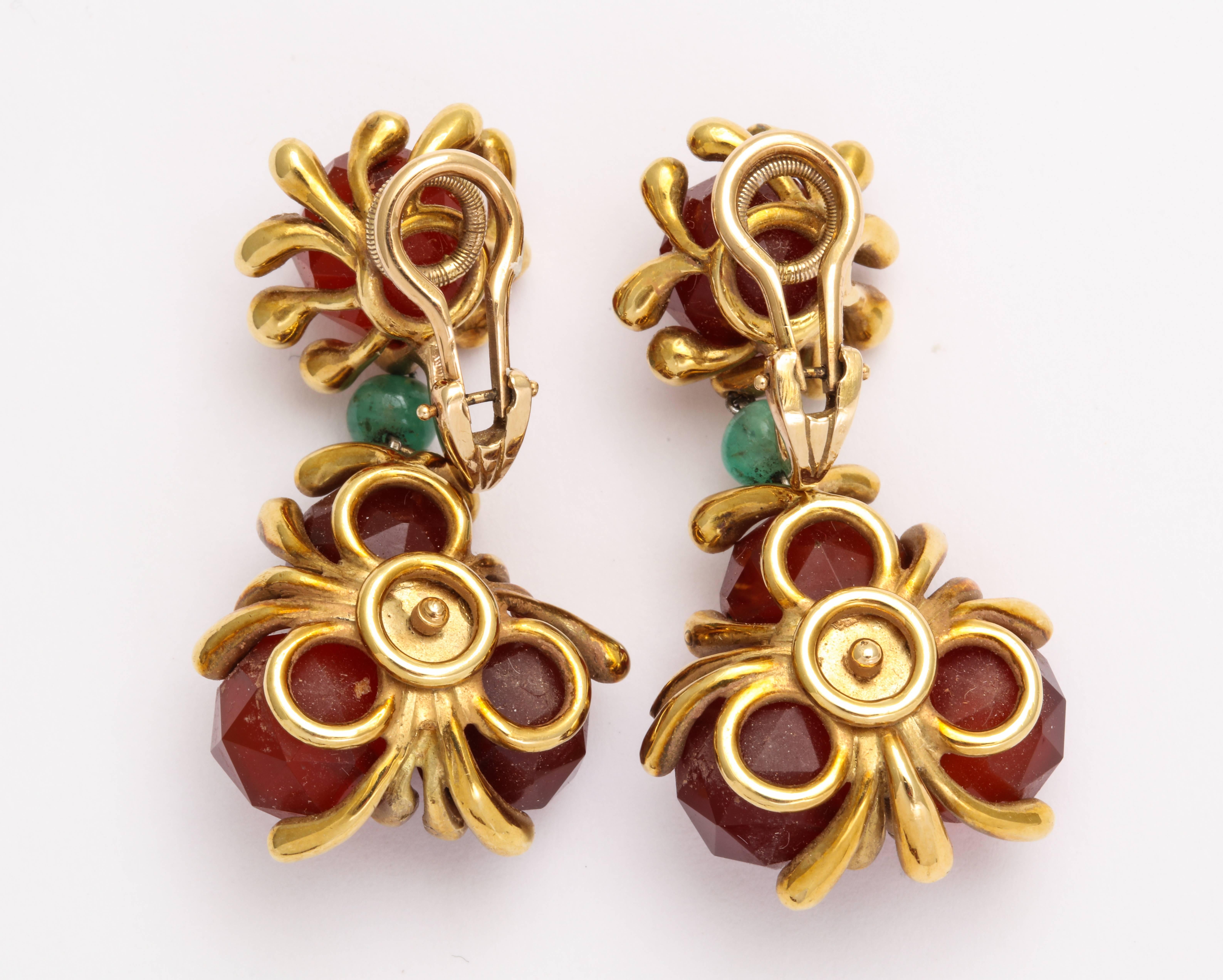 Modern 1950s Robert Barre Carnelian Emerald Jewelry Suite For Sale