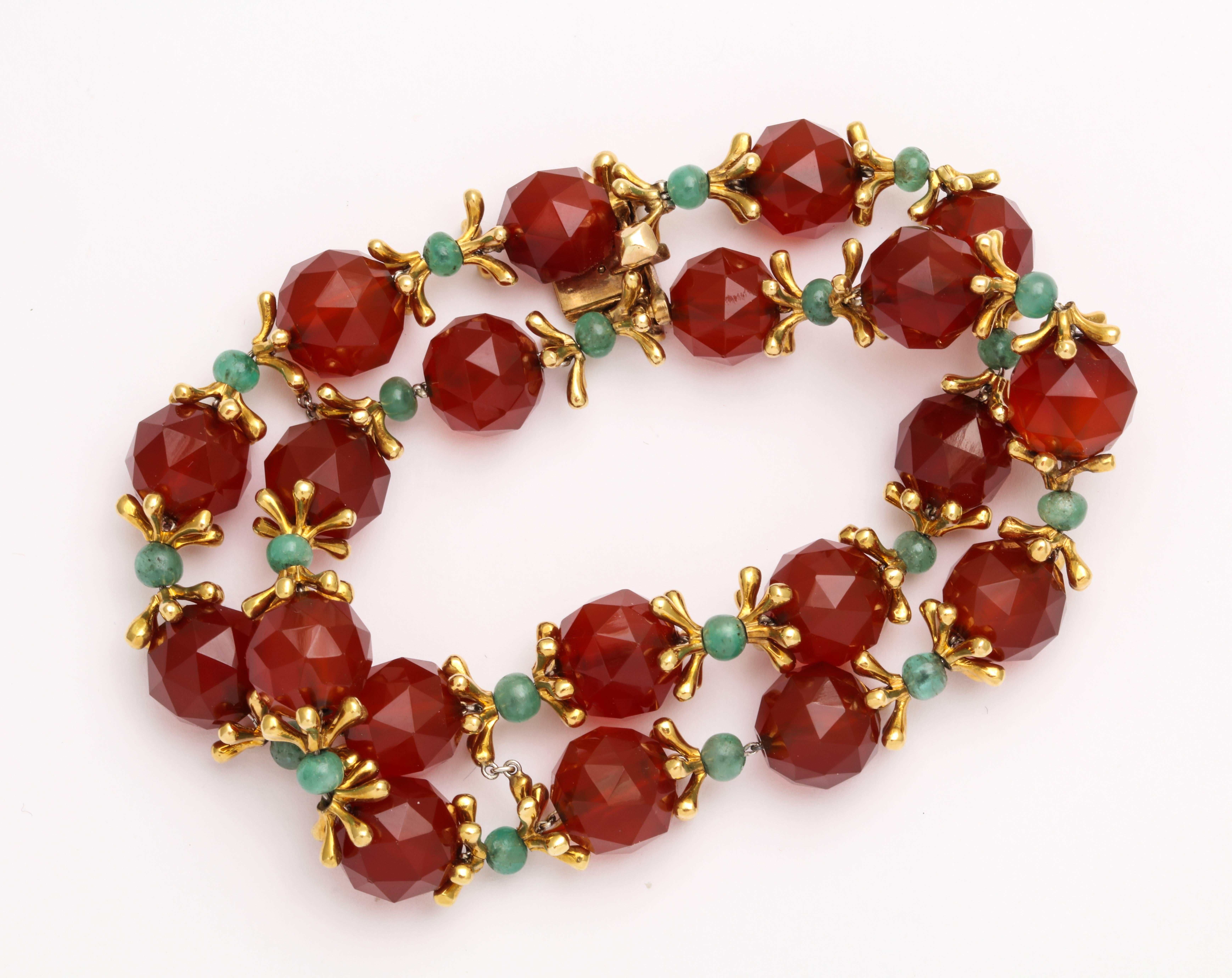 Mixed Cut 1950s Robert Barre Carnelian Emerald Jewelry Suite For Sale