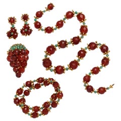 Retro 1950s Robert Barre Carnelian Emerald Jewelry Suite