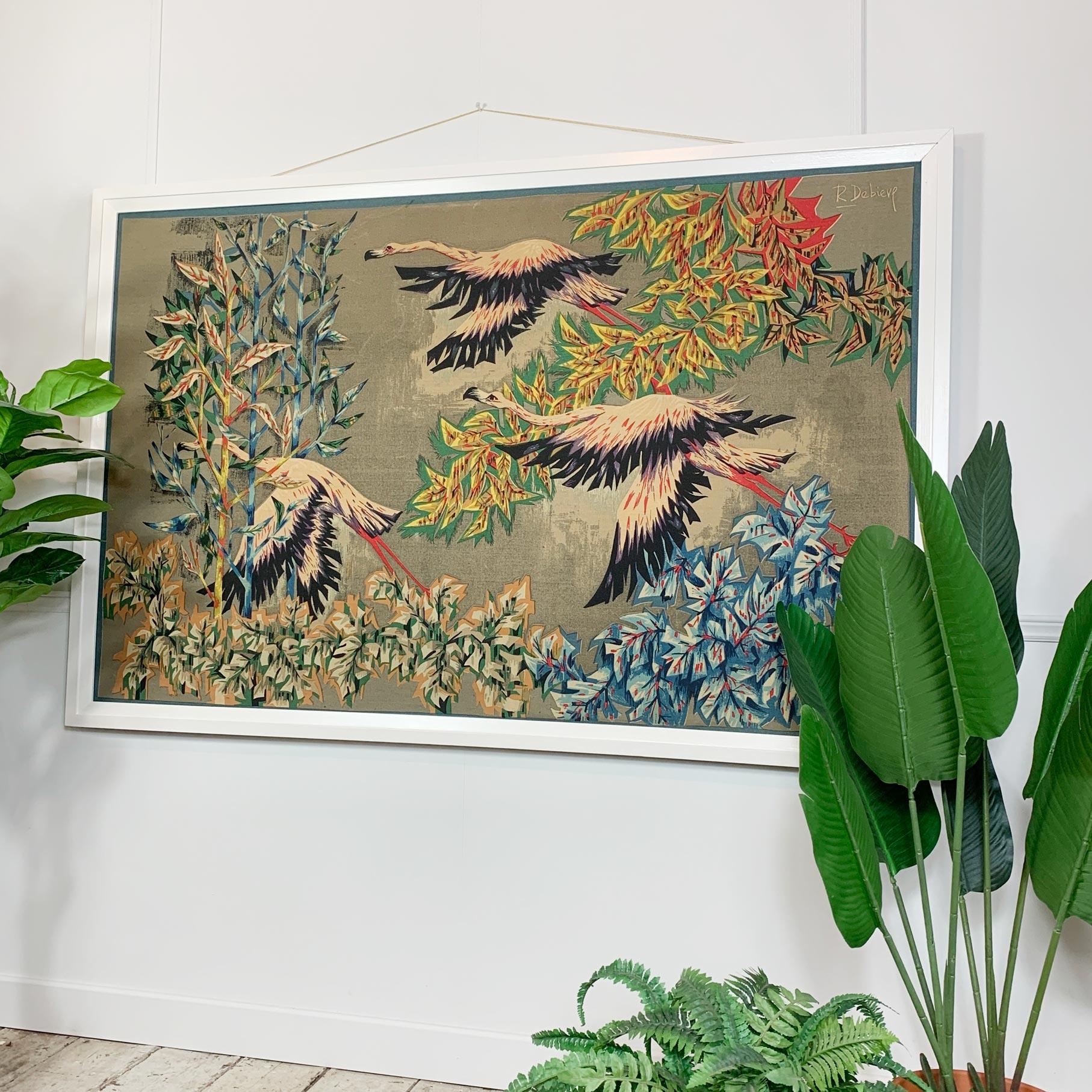 1950’s Robert Debiève Cubist Screen Print ‘Flight of Flamingos’ For Sale 4