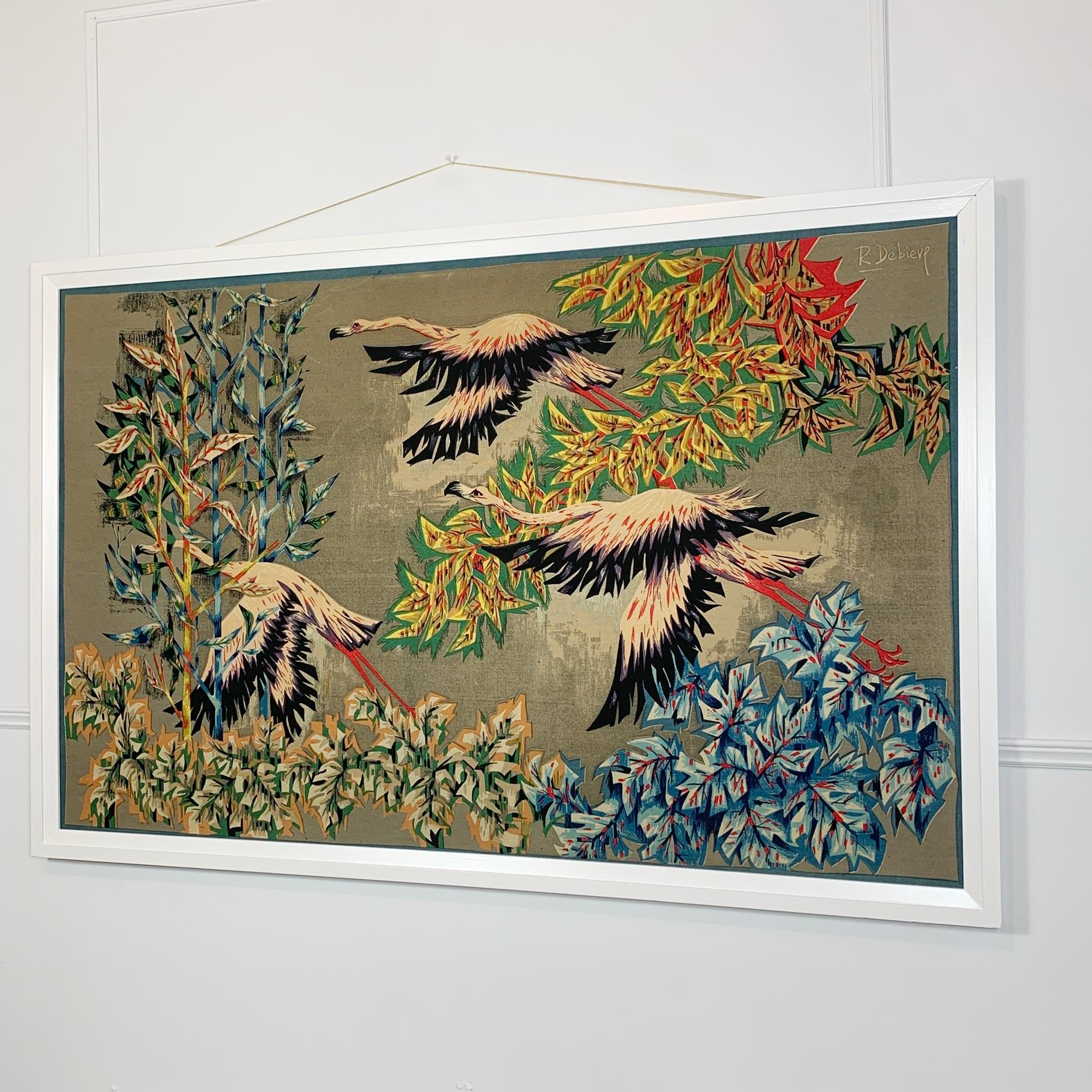 1950’s Robert Debiève Cubist Screen Print ‘Flight of Flamingos’ For Sale 3