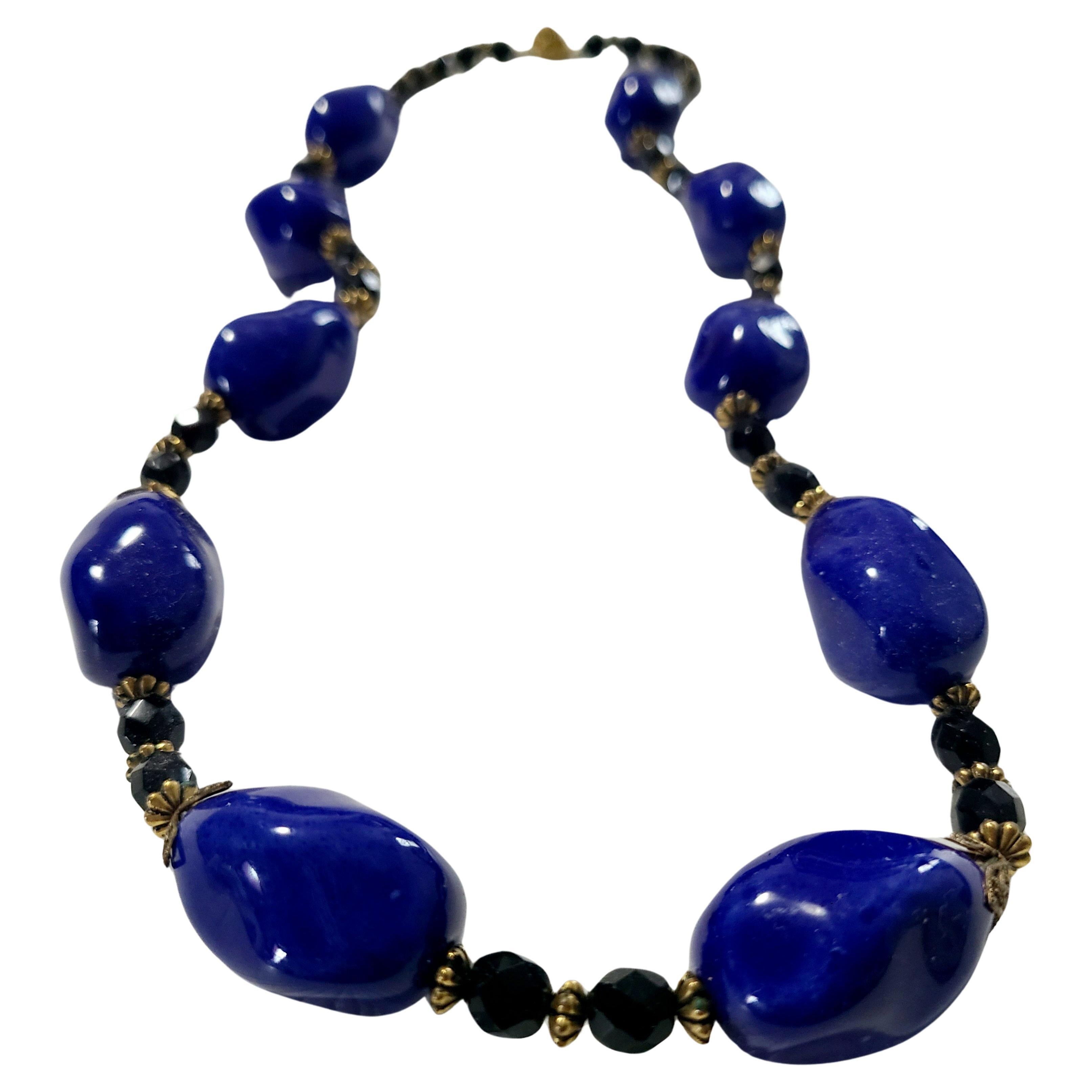 1950s Robert Levy 'Originals by Robert' Hand-Blown Glass & Black Spinel Necklace For Sale