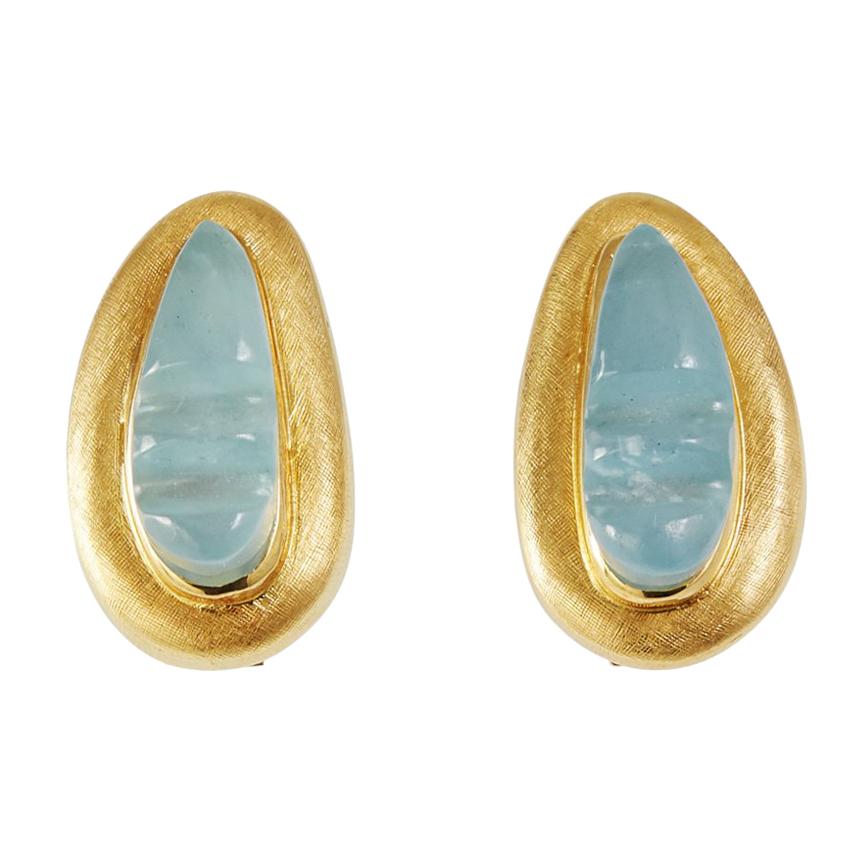 1950s Roberto Burle Marx Forma Livre Carved Aquamarine and Gold Earrings