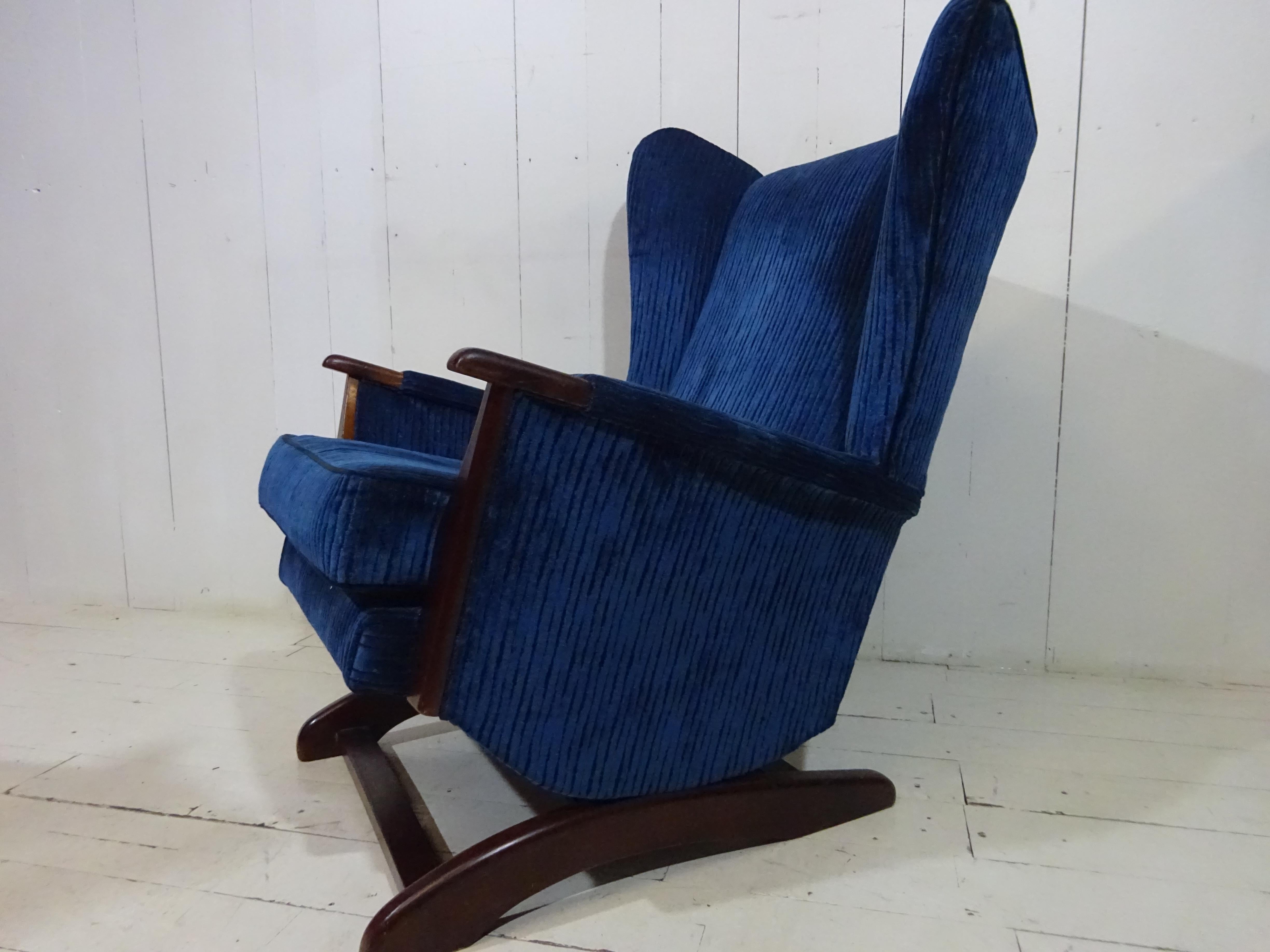 Mid-Century Modern 1950's Rocking Chair in Blue Velvet