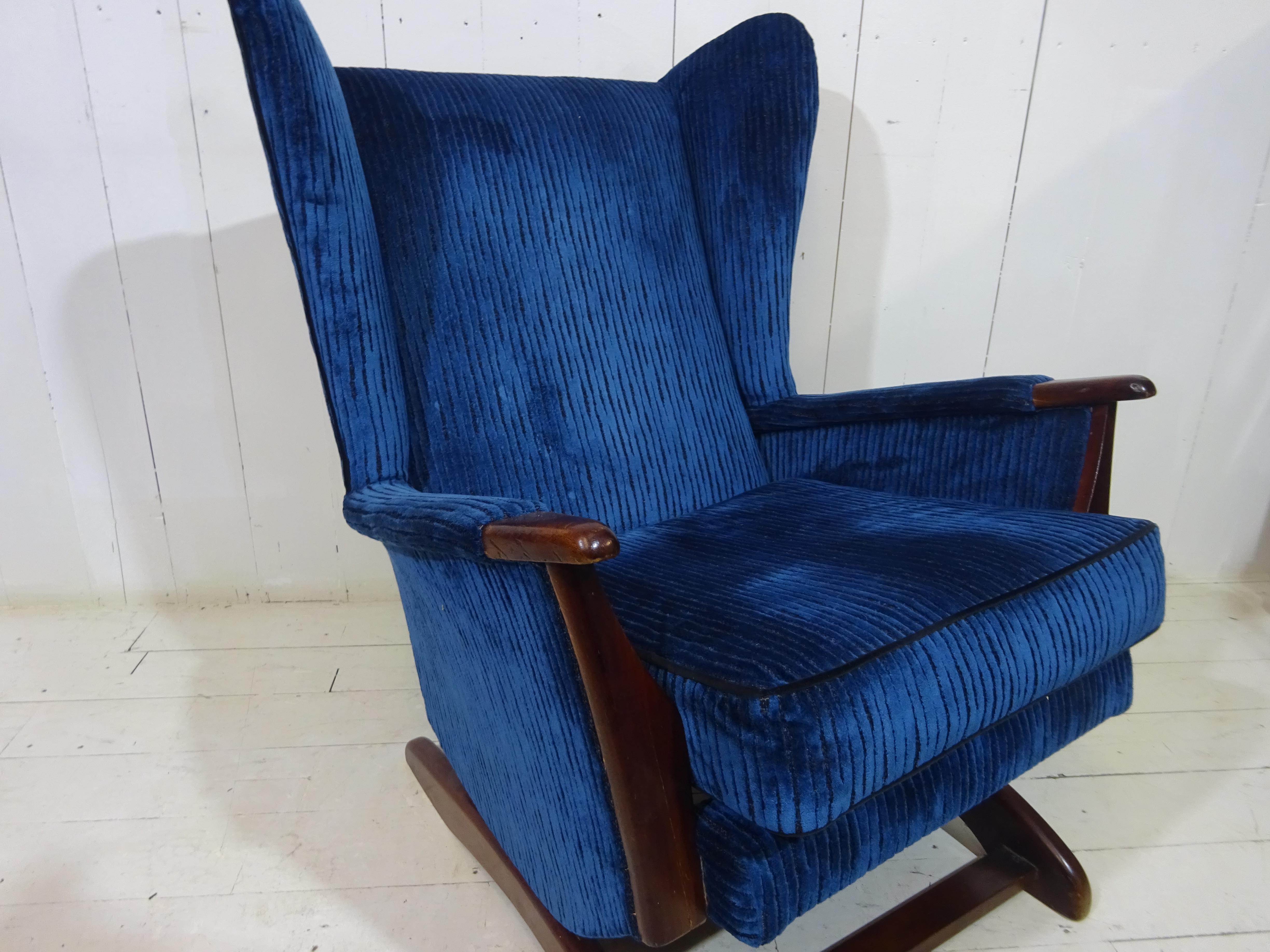 Mid-20th Century 1950's Rocking Chair in Blue Velvet
