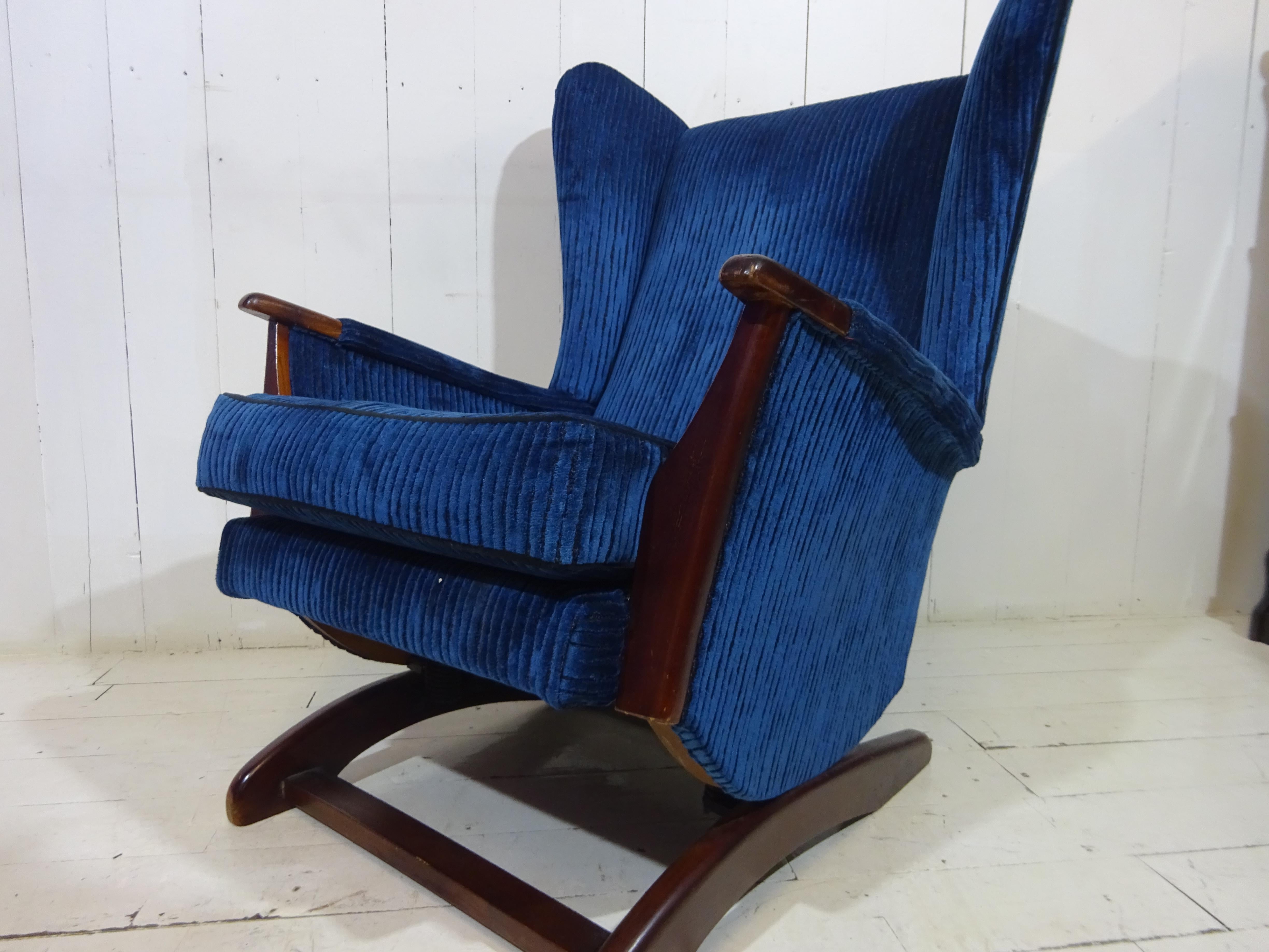 1950's Rocking Chair in Blue Velvet 1